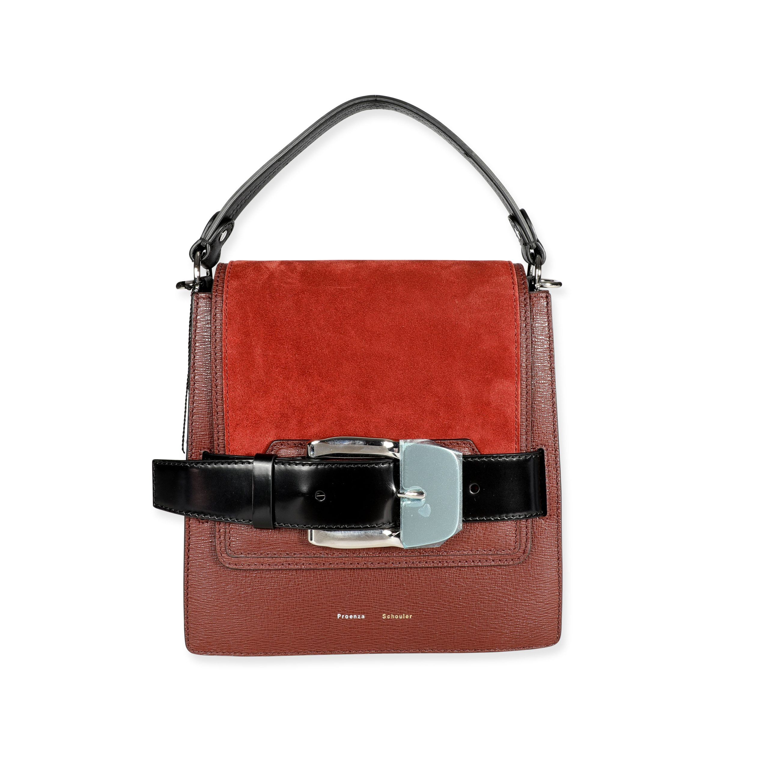 image of Proenza Schouler Russet Calfskin & Suede Buckle Trapeze Bag in Brown, Women's