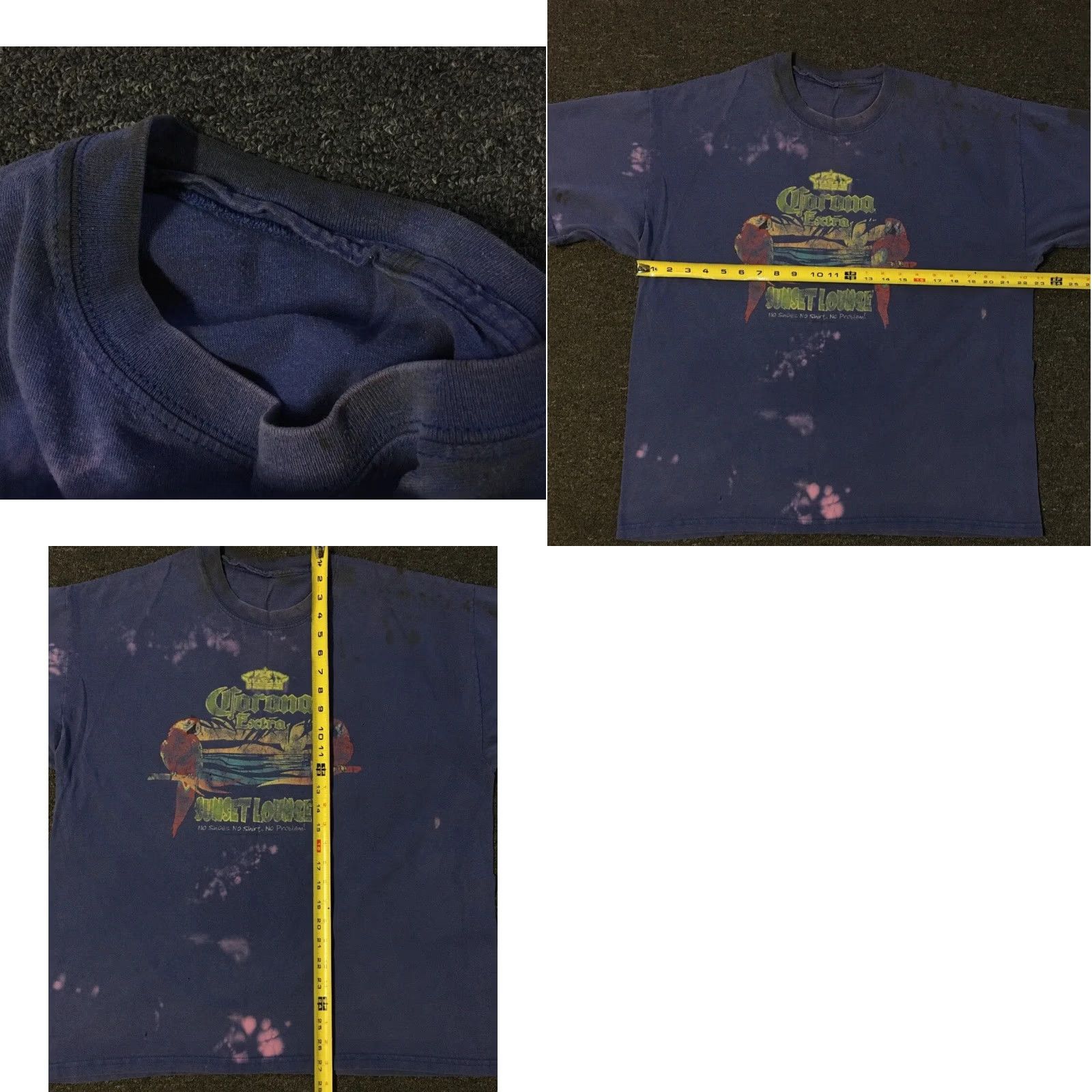 Vintage Vtg Corona Sunset Lounge Thrashed Faded Bleach Shirt L Blue Graphic Tee 90s Grunge Bar Beer Distressed Mens T-Shirt Size US L / EU 52-54 / 3 - 8 Thumbnail
