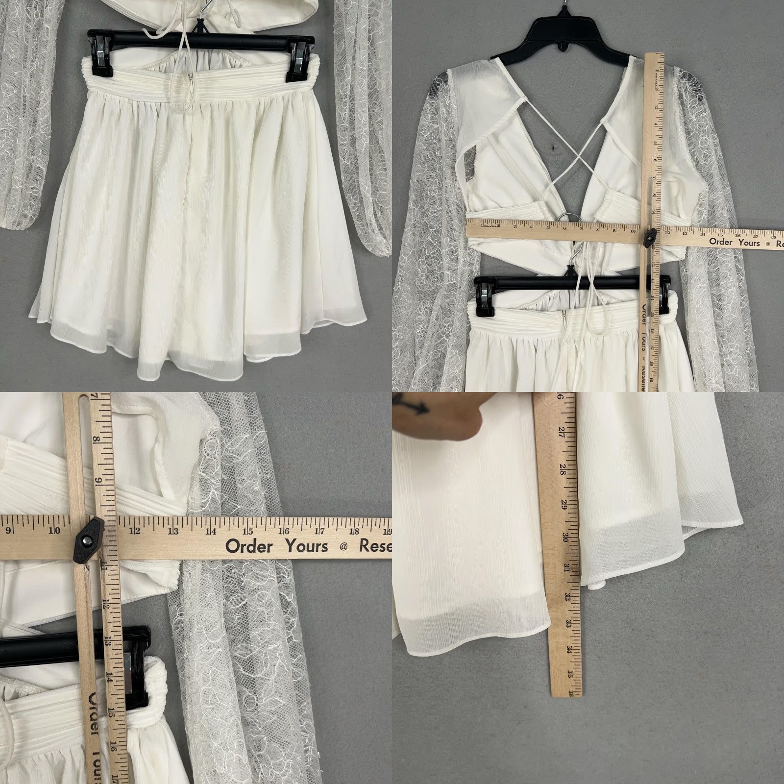 Vintage Twosisters The Label Dress Womens XS White Lace Cutout Cottage Coquette Bride Mini Fit & Flare White Lace Size XS / US 0-2 / IT 36-38 - 8 Thumbnail