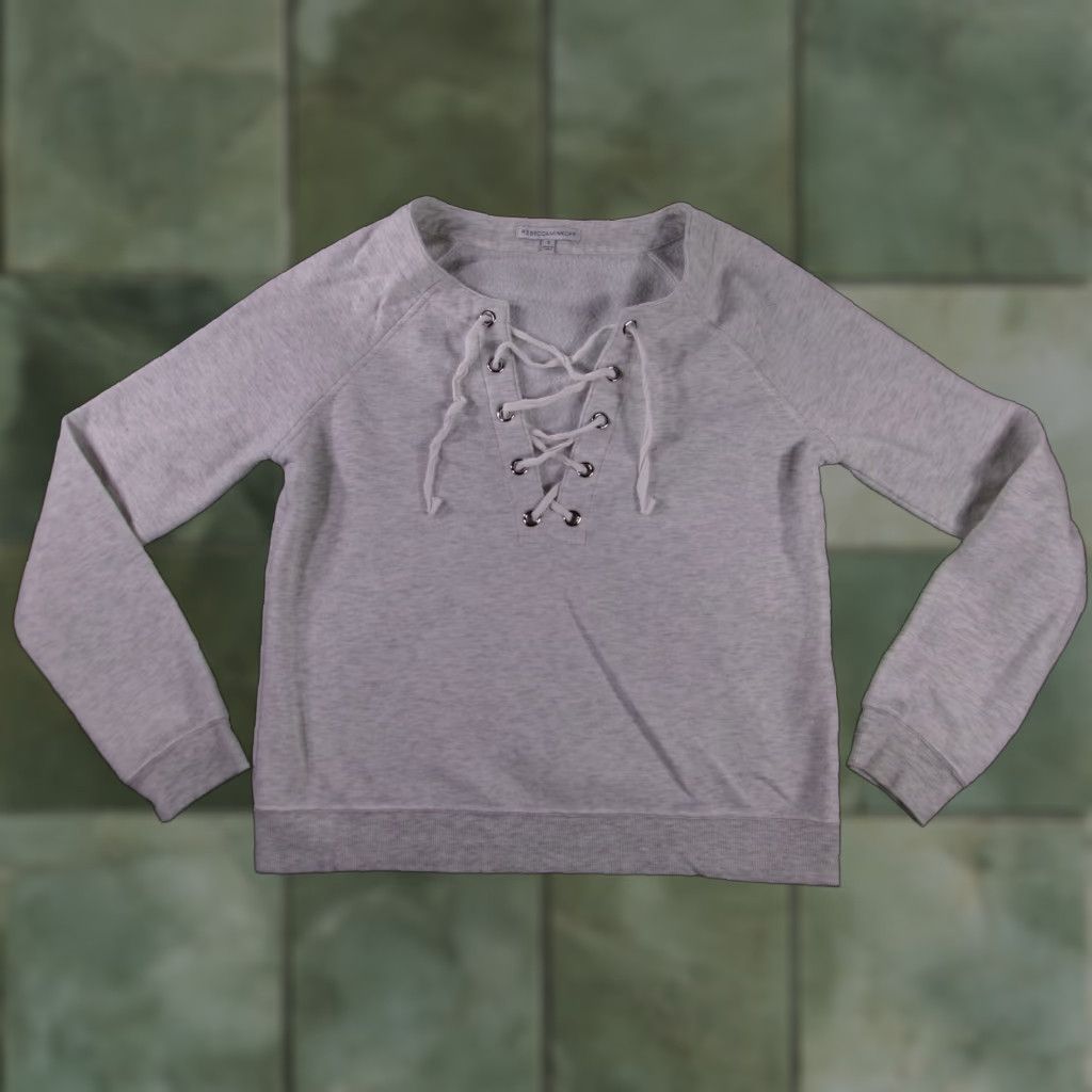 Rebecca Minkoff Rebecca Minkoff Sweatshirt Womens S Lace Up Front Pullover Crewneck Gray Casual Size S / US 4 / IT 40 - 1 Thumbnail