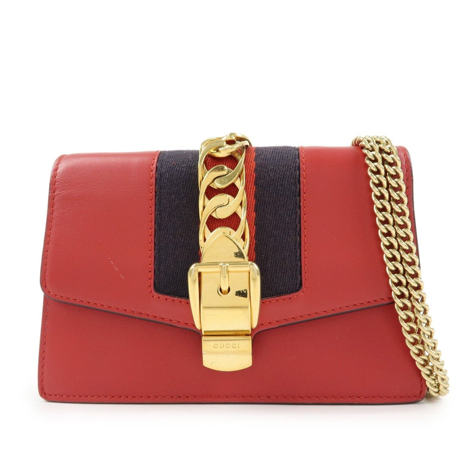 Gucci Gucci Sylvie Mini Shoulder Bag Calfskin Flap Red Size ONE SIZE - 1 Thumbnail