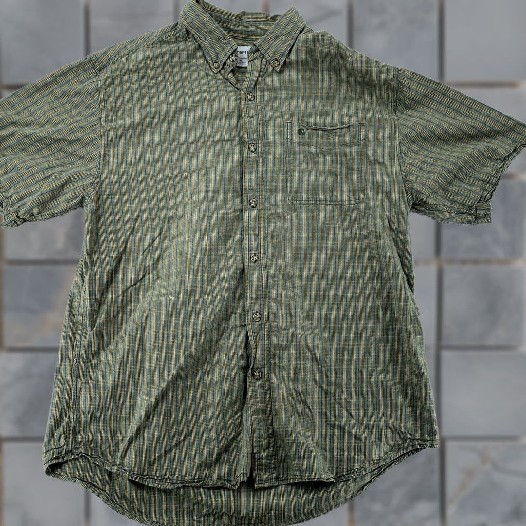 Carhartt Carhartt Plaid Shirt Mens XL Olive Green Short Sleeve Button-Up Pocket Size US XL / EU 56 / 4 - 1 Thumbnail