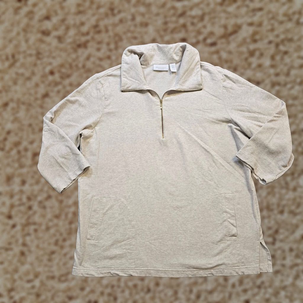 Vintage Chicos Travelers Top Shirt Women Large Beige Tan 1/4 Zip Stretchy Career Casual Shirt Size L / US 10 / IT 46 - 1 Thumbnail