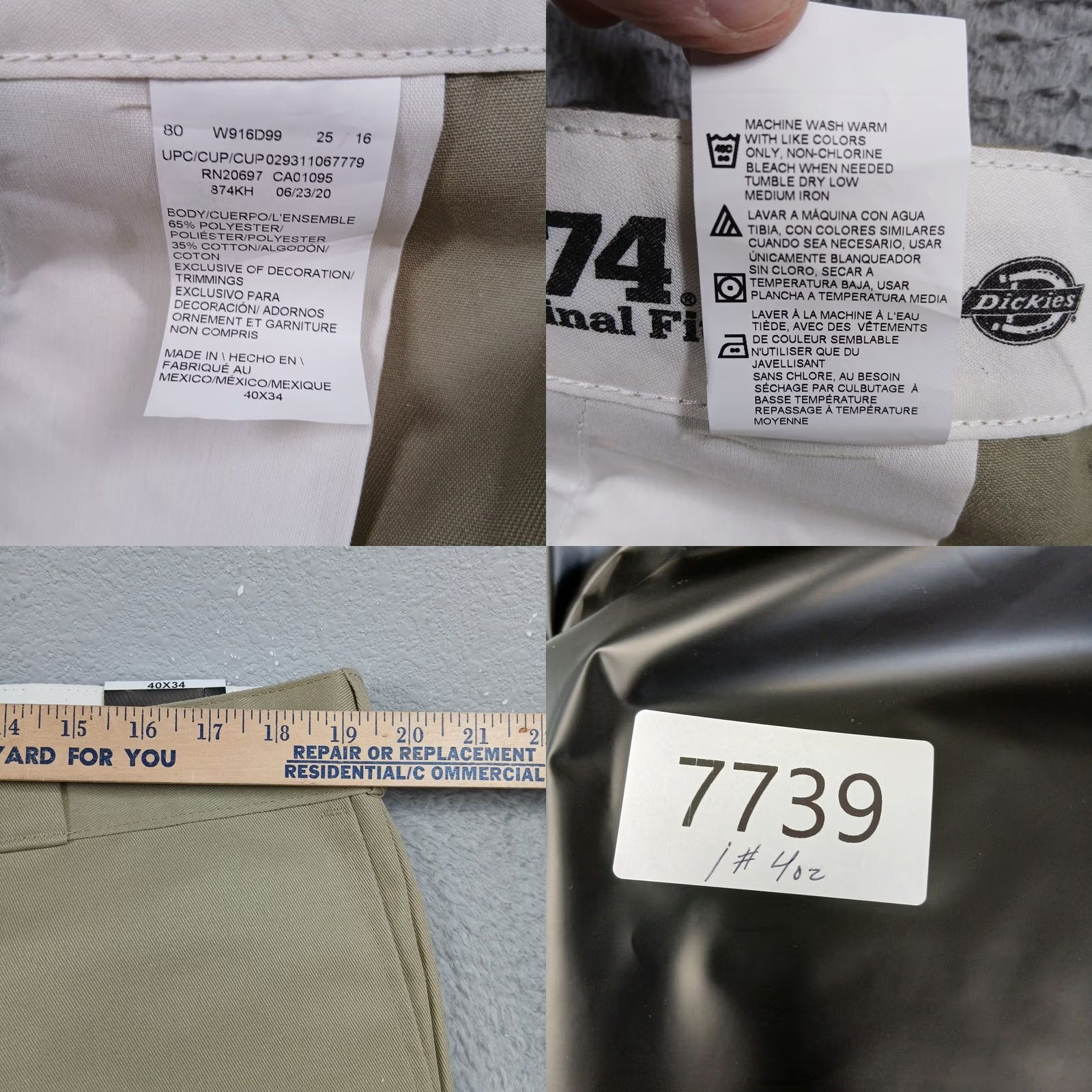 Dickies * Dickies 874 Original Fit Work Pants Mens - Khaki Tan Workwear - New NWT - Construction Size US 40 / EU 56 - 8 Thumbnail