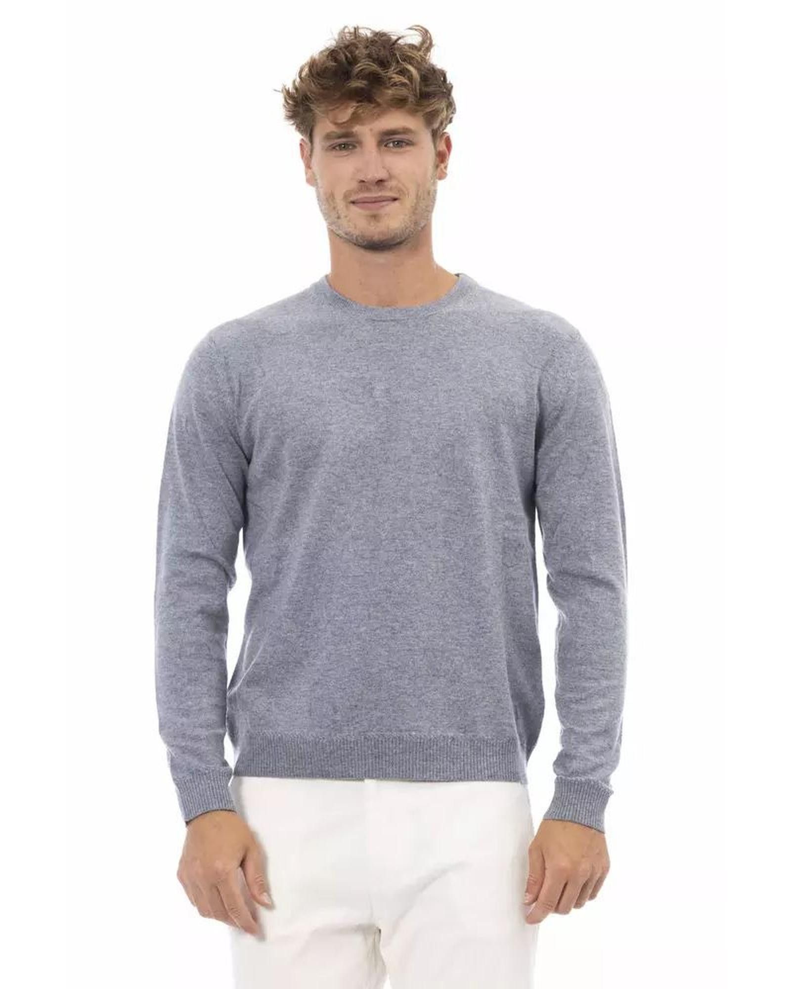 image of Alpha Studio Blue Crewneck Sweater With Long Sleeves And Regular Fit in Light Blue (Size Small)
