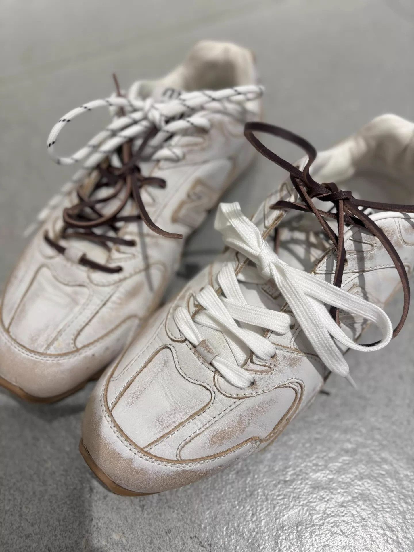 Miu Miu Miu x NB White Distressed Trainer 99 New 38.5 (39) Size US 8 / IT 38 - 4 Thumbnail