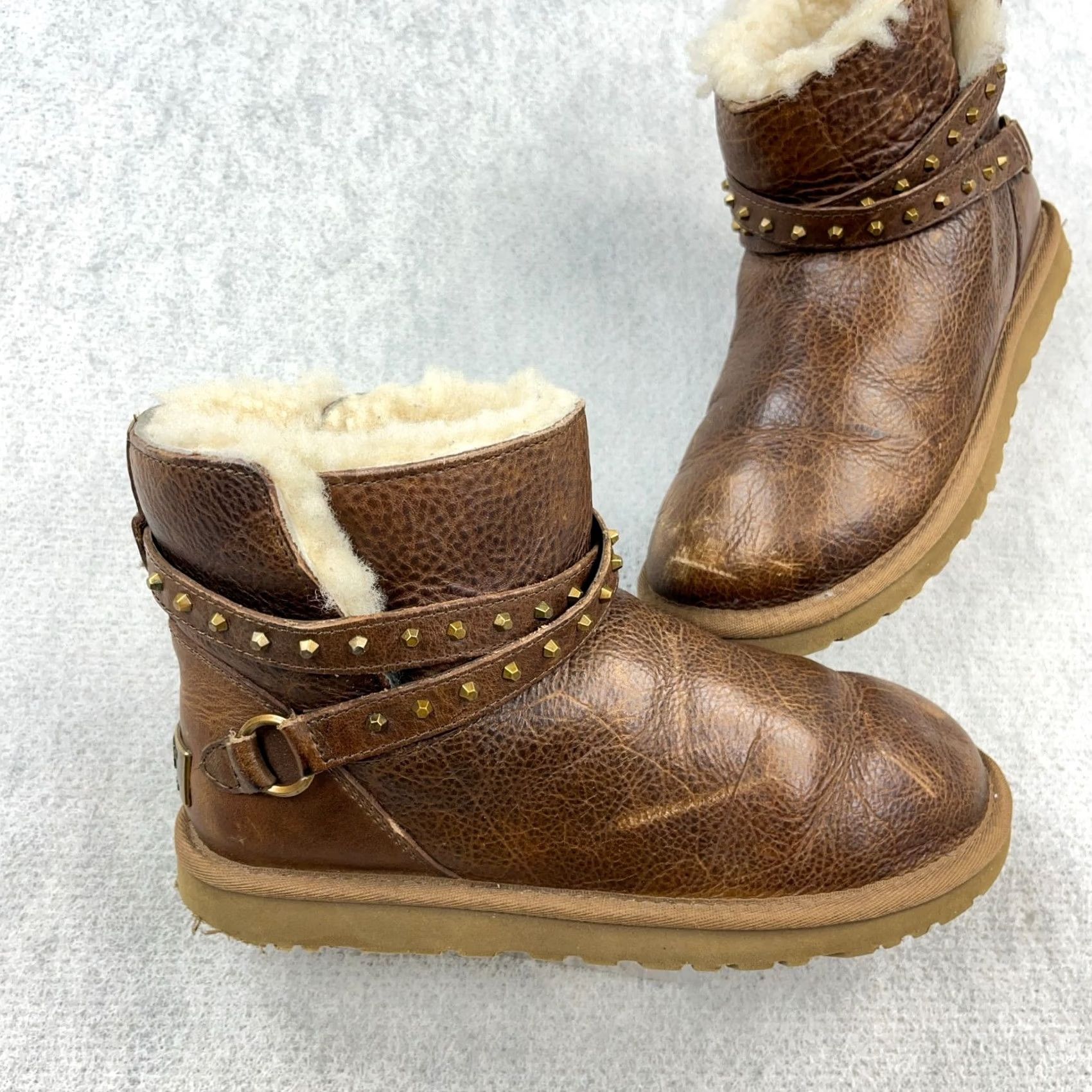 Ugg UGG Emersen Leather Studded Booties Brown US 6 Women Size US 5 / IT 35 - 2 Thumbnail