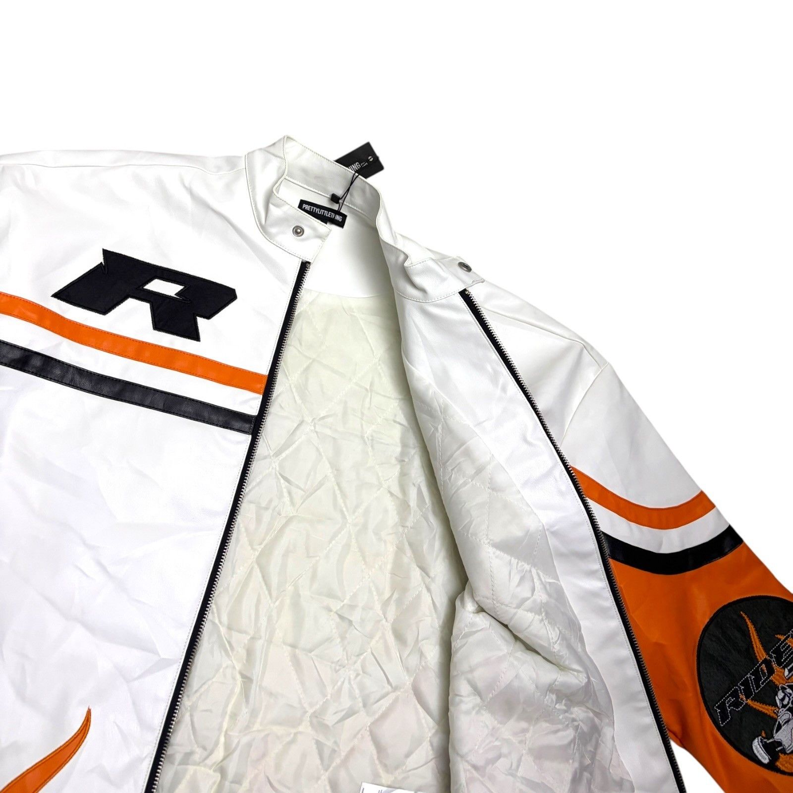 PrettyLittleThing PRETTYLITTLETHING Flame Faux Vegan Leather Bomber Jacket 6 Size M / US 6-8 / IT 42-44 - 4 Thumbnail