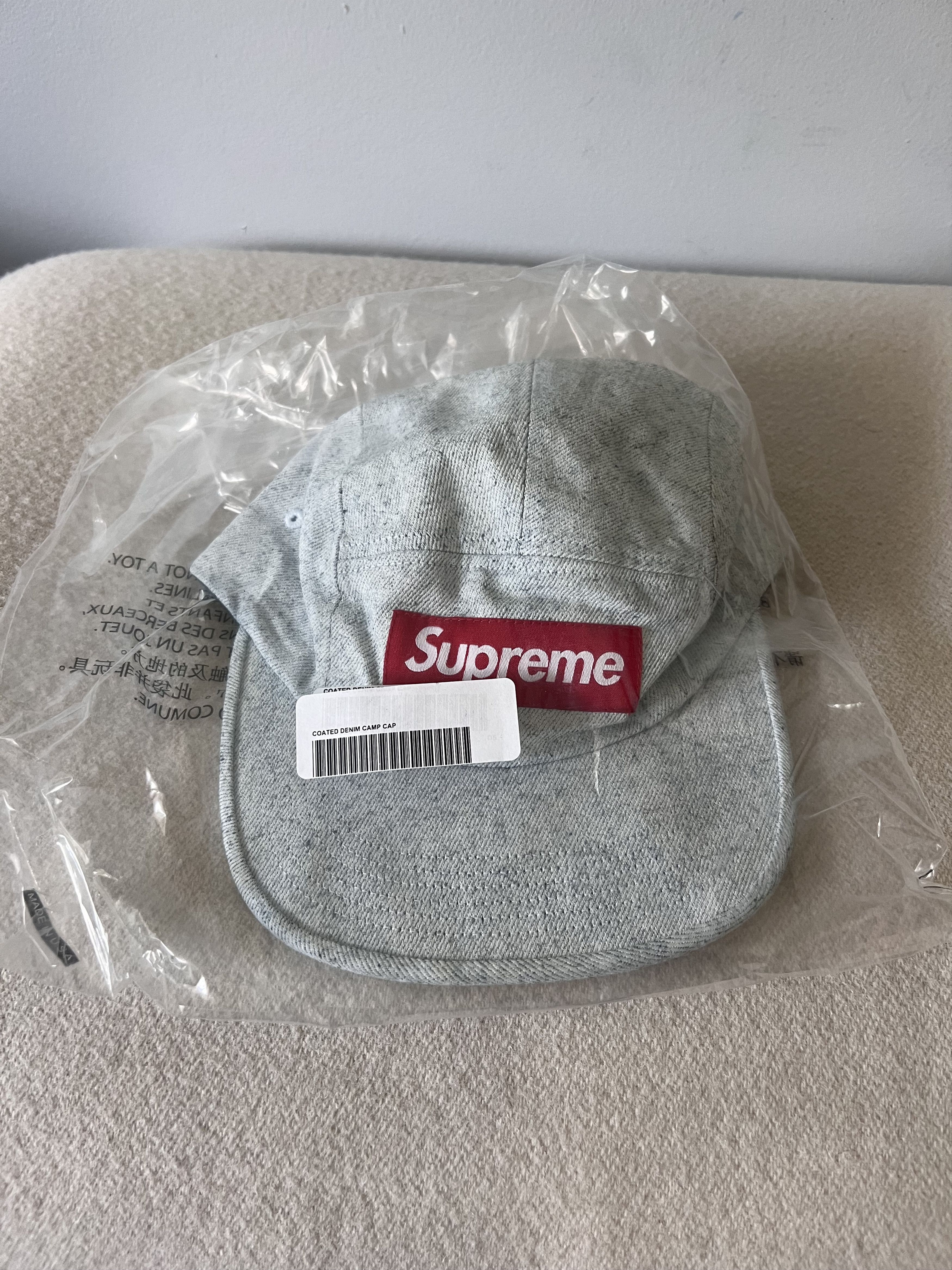 Supreme Coated Denim Camp Cap in White
