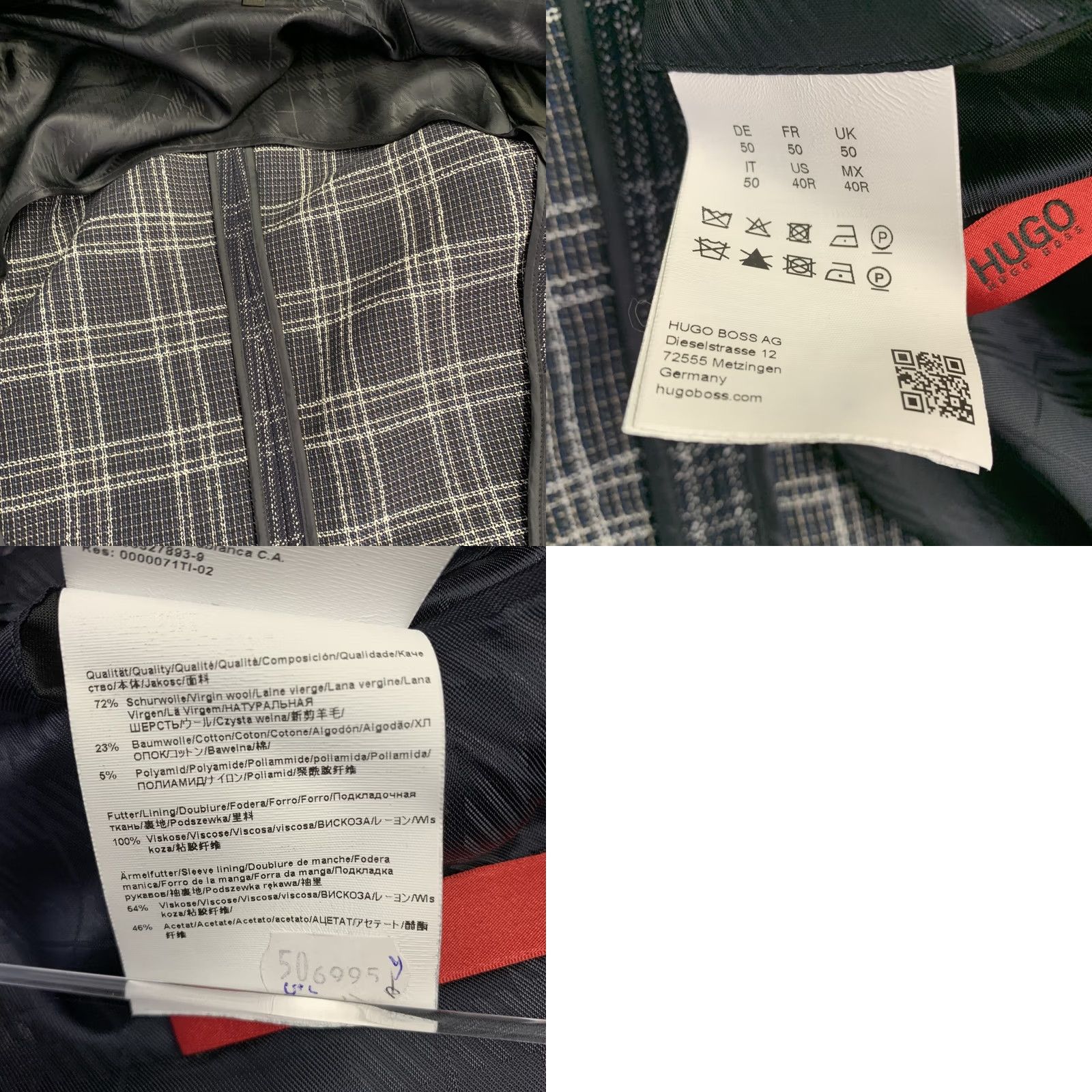 Hugo Boss HUGO BOSS Sport Coat Navy White Plaid Virgin Wool Blend Size 40 Mens Size US XXS / EU 40 - 8 Thumbnail