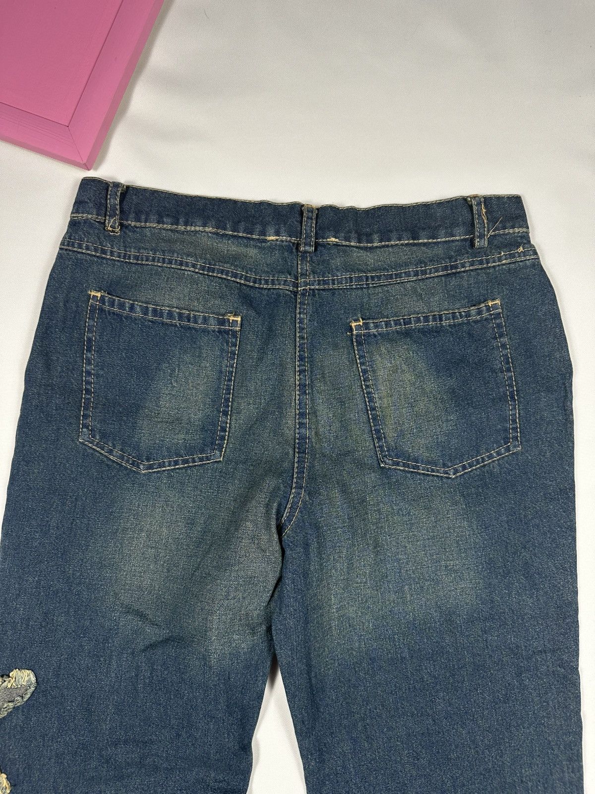 Vintage Parisport Y2k Vintage Distressed Star Straight Flared Jeans Size 28" / US 6 / IT 42 - 16 Thumbnail