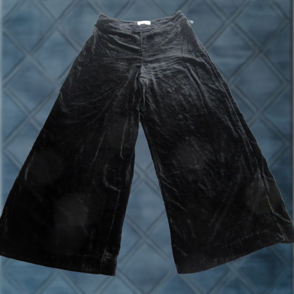 Anthropologie VINTAGE Anthropologie Dress Pants Womens 12 Black Velvet Wide Leg Lined Pockets Party Size 34" / US 12 / IT 48 - 1 Thumbnail