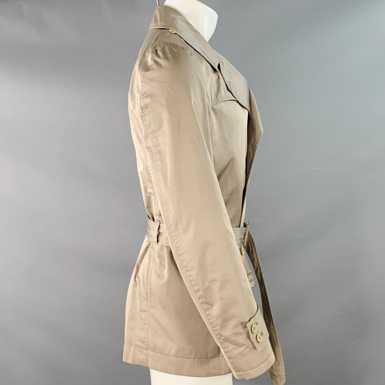Daniele Alessandrini 38 Khaki Satin Double Breasted Belted Jacket Size US M / EU 48-50 / 2 - 2 Thumbnail