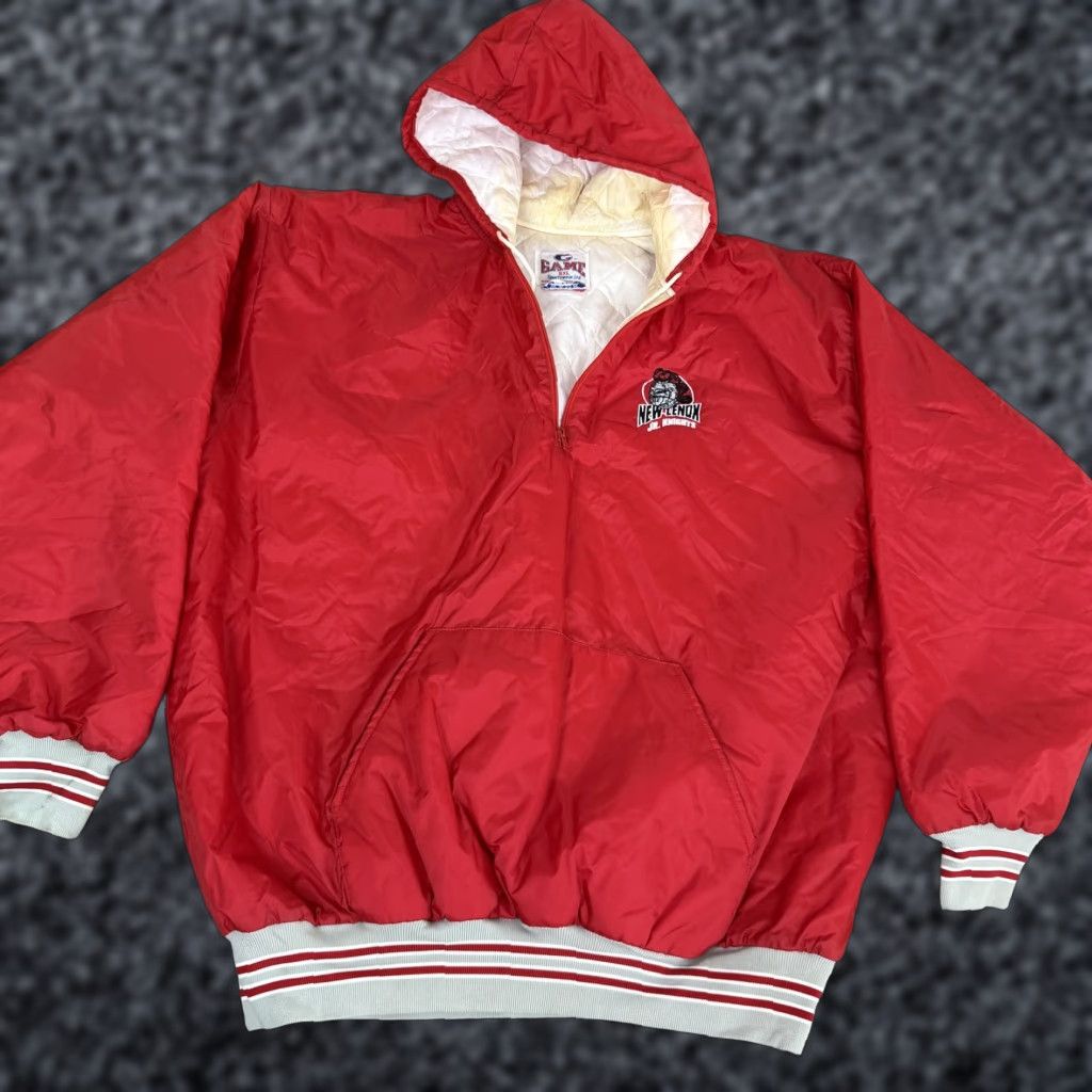 Vintage VTG New Lenox Jr Knights Hooded Jacket Mens 5XL Red Football Game Sportswear USA Size US XXL / EU 58 / 5 - 1 Thumbnail
