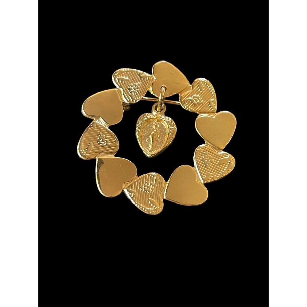 Other Vintage Gold Toned Virgin Mary Heart Wreath Religious Pin Size ONE SIZE - 1 Thumbnail
