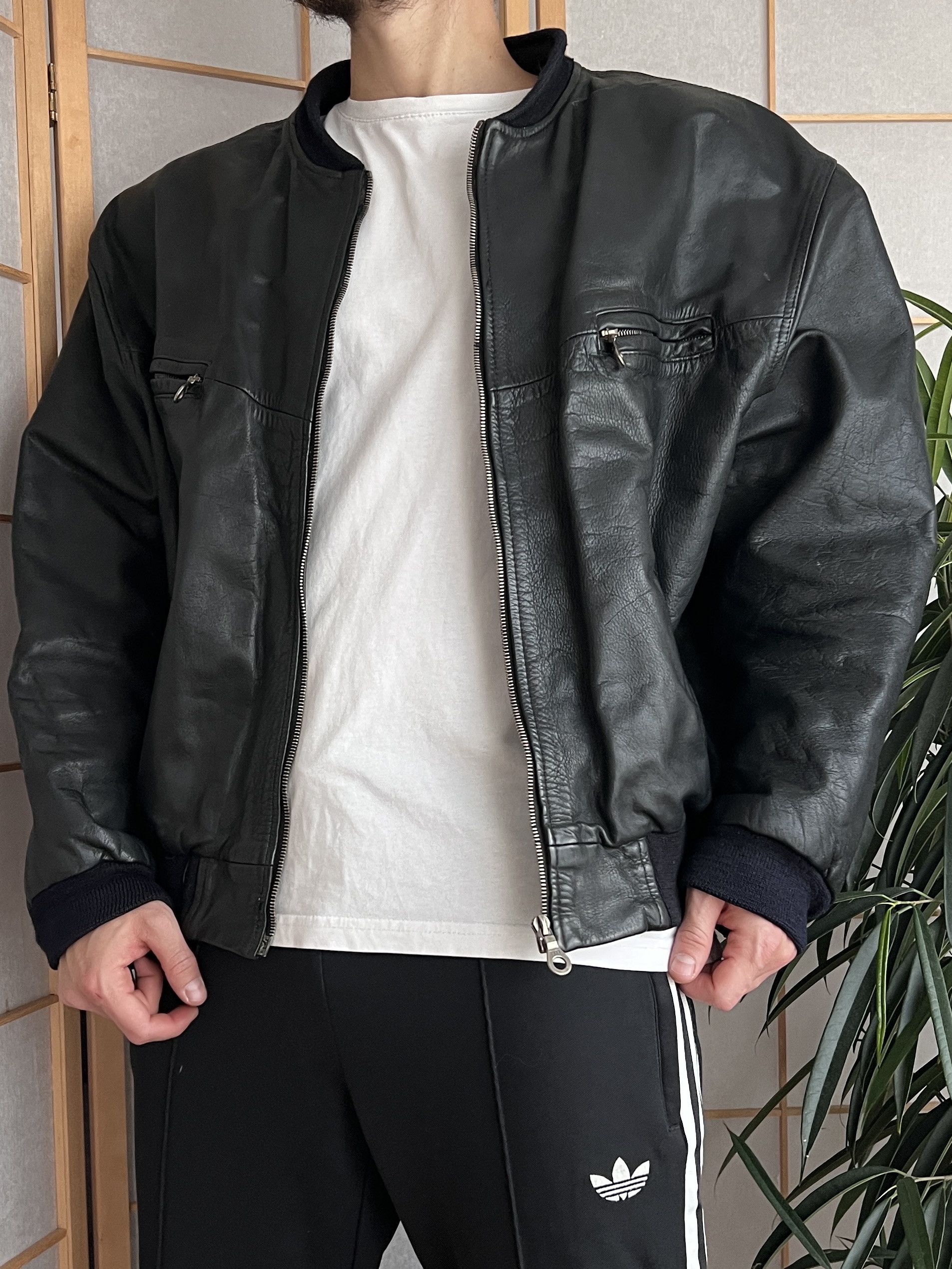 Genuine Leather VTG 1980's leather bomber jacket boxy baggy biker oversized Size US XXL / EU 58 / 5 - 6 Thumbnail