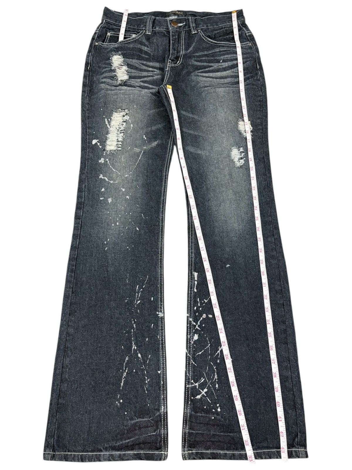 LOWBOX Vintage Lowbox Buckle Back Painted Distressed Flare Jeans Size US 31 - 10 Thumbnail