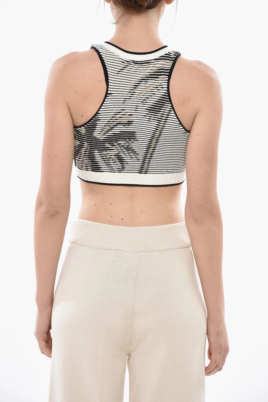 Palm Angels og1mm0326 Knit Crop Top in Black & White Size M / US 6-8 / IT 42-44 - 2 Thumbnail