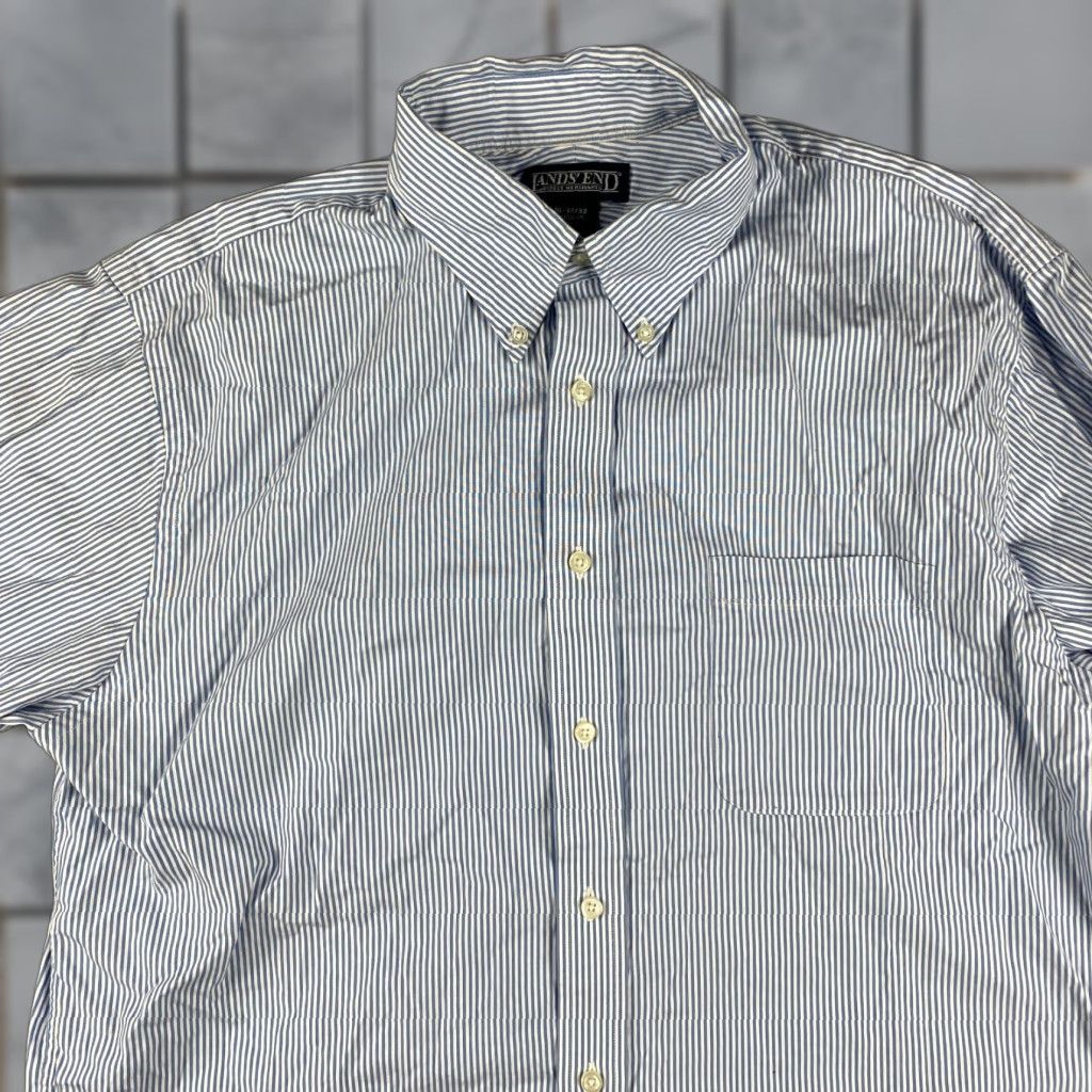 Lands' End Lands' End Shirt Mens 16 Pinstripe Blue White Button Down Long Sleeve Size US L / EU 52-54 / 3 - 1 Thumbnail