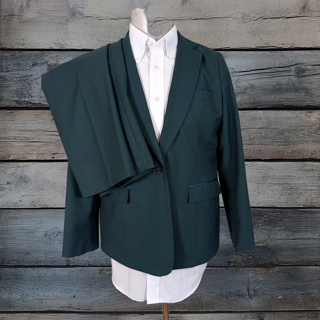 Kelyaa Suit 2 Piece Mens 38r Green Solid 1 Button Front Pants 38x30, Men's