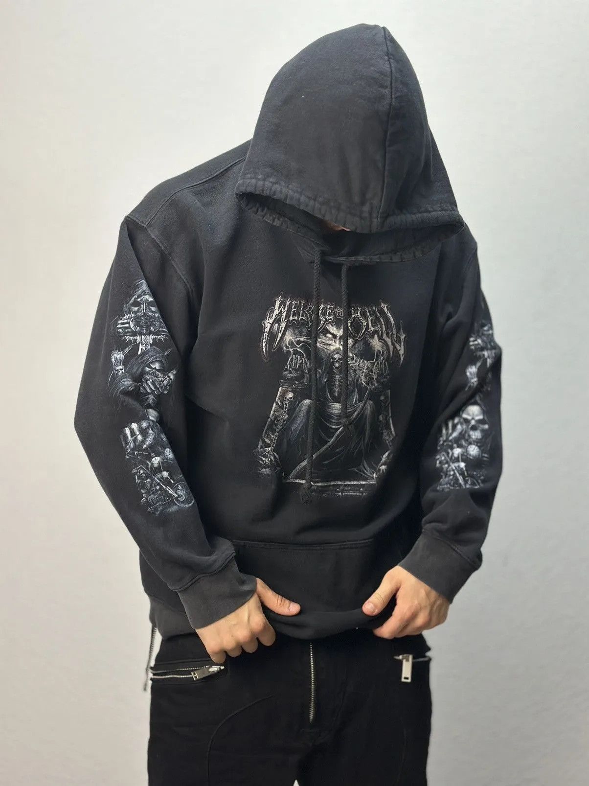 Vintage Hoodie Welcome To Well Gothic Punk Wild 90s skull Sweatshirts Hoodies