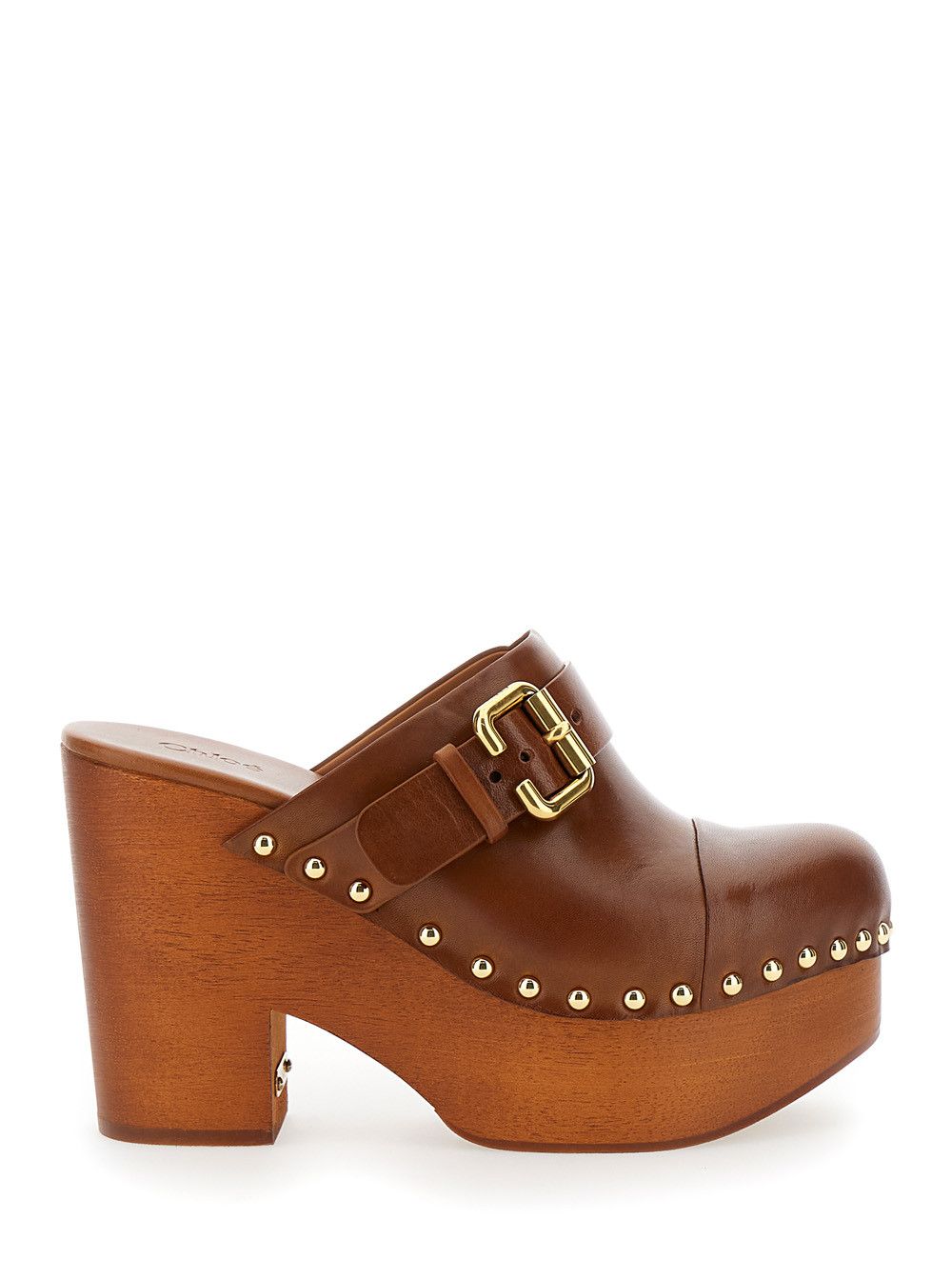 'Jeanette' Brown Wedge Clog in Leather and Wool Woman