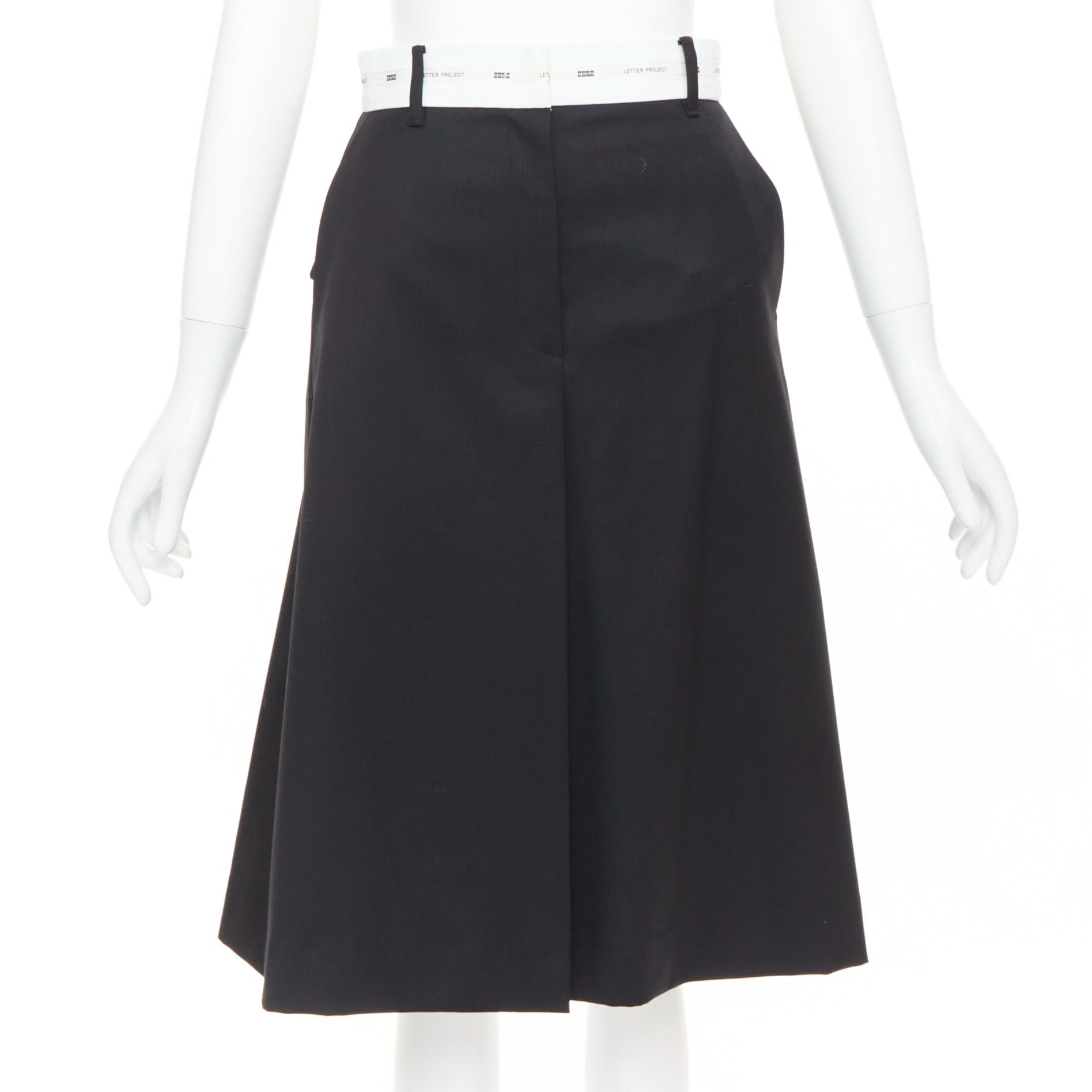 Other EENK LETTER X black white wool blend logo waist box pleat knee skirt XS Size 27" / US 4 / IT 40 - 1 Thumbnail
