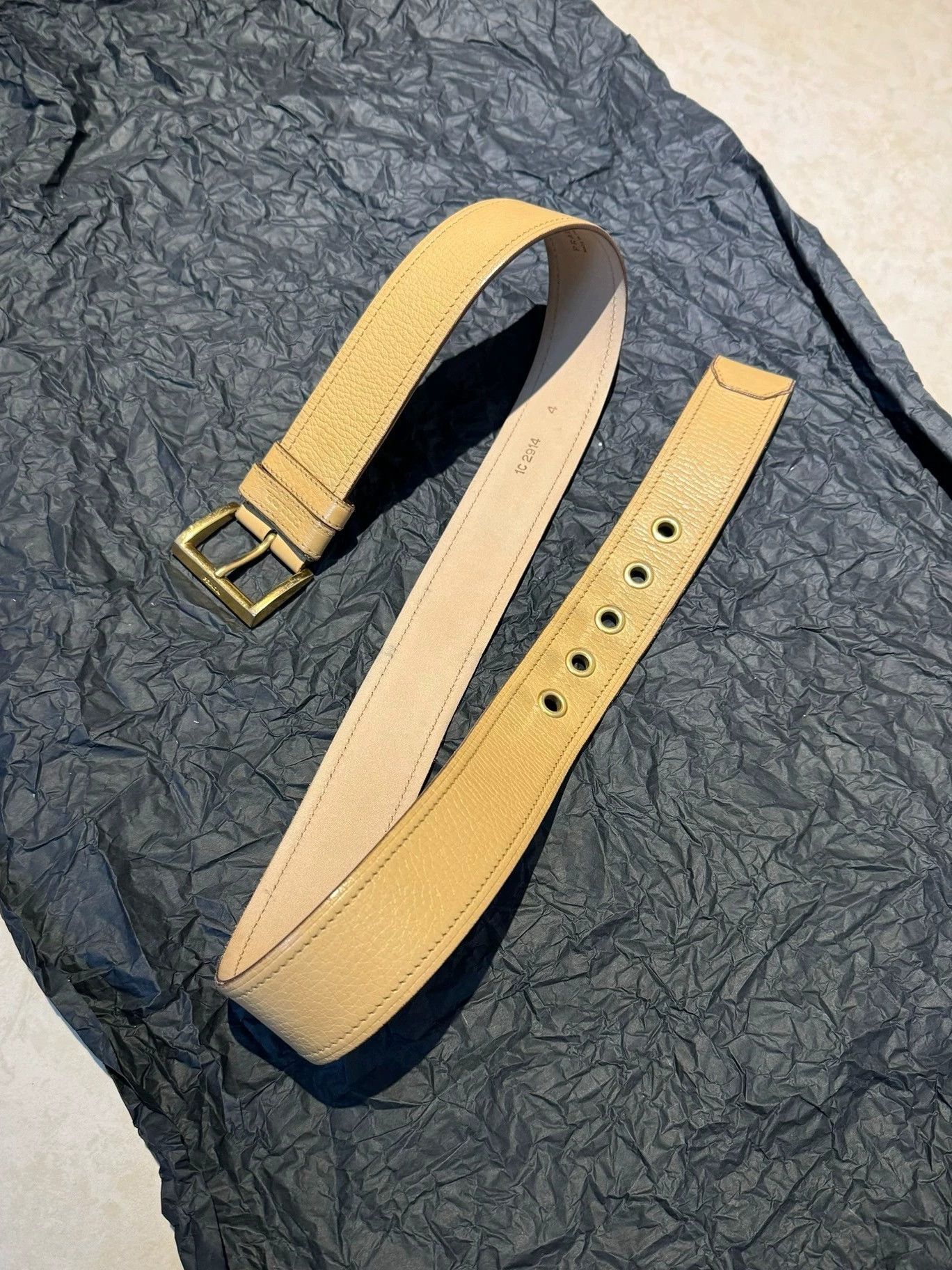 Prada Prada Square Buckle Rivet Litchi Vintage Brown Belt Size ONE SIZE - 1 Thumbnail