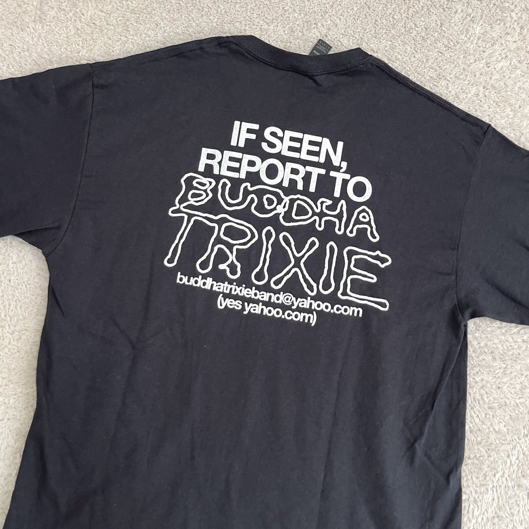 Gildan VINTAGE Buddha Trixie T-Shirt Mens L Black Band Tour Missing Person Indie Gildan Crew Neck Short Sleeve Cotton Graphic Print Regular Fit Size US L / EU 52-54 / 3 - 2 Thumbnail