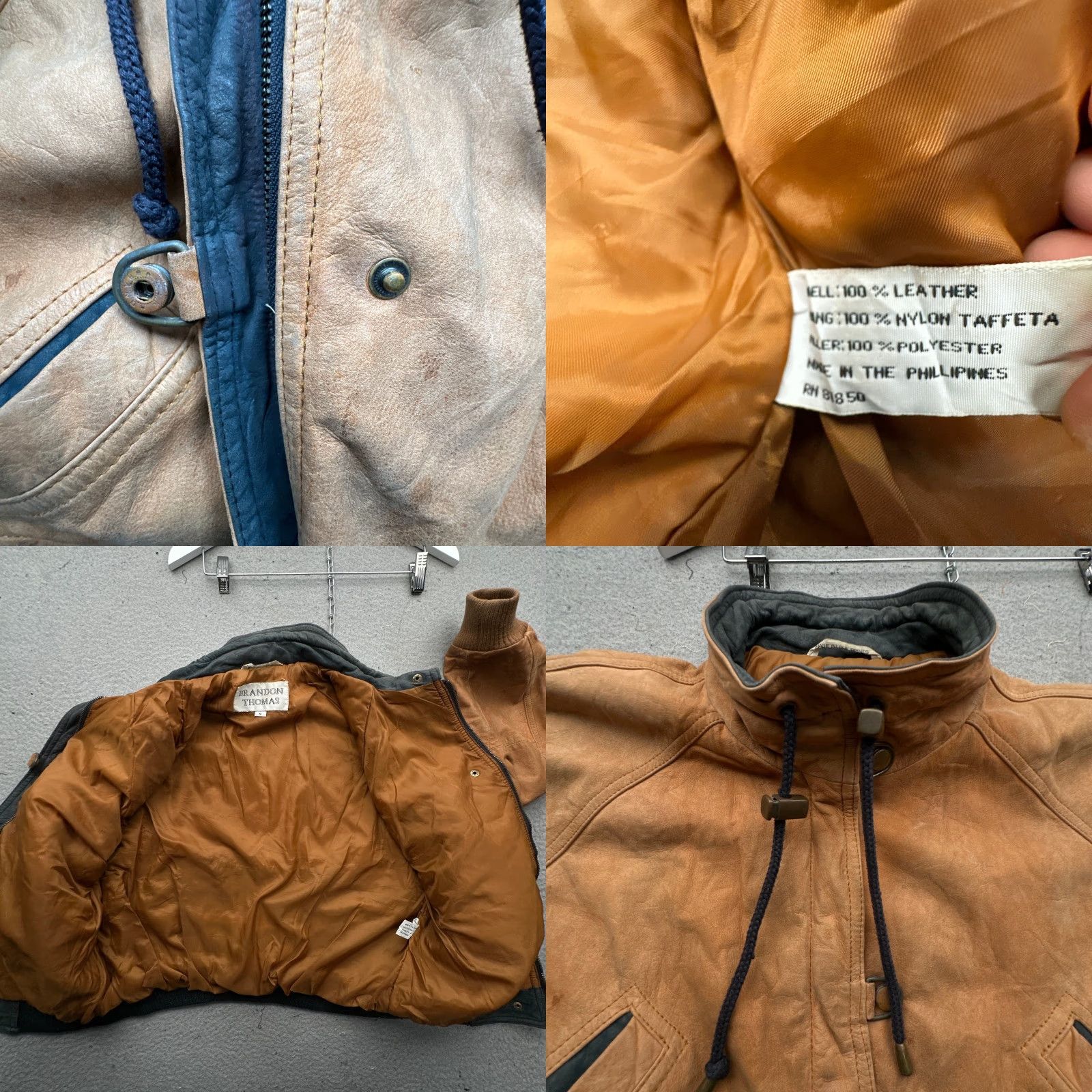 Vintage VINTAGE Brandon Thomas Bomber Jacket Two Tone Leather Small Full Zip Snap Button Men’s 90s Fall Winter Short Solid Size US S / EU 44-46 / 1 - 8 Thumbnail
