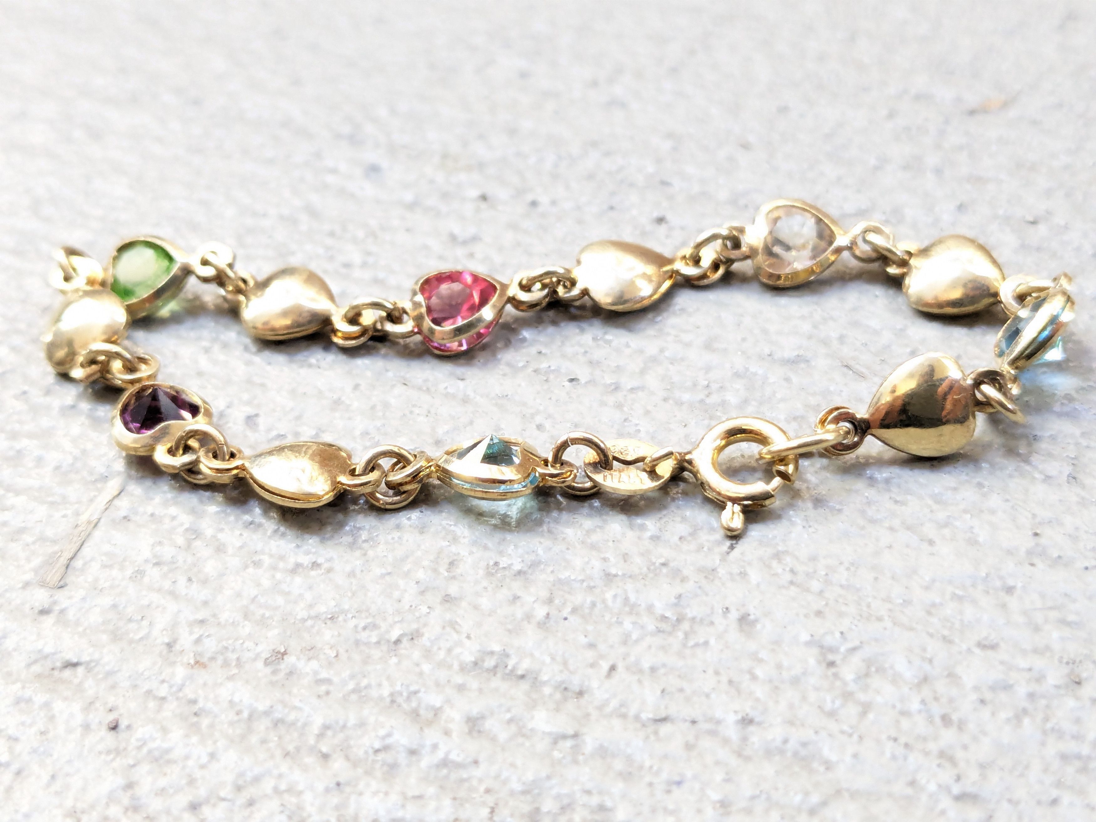 Jewelry Vintage Sterling Silver Bracelet Heart Rainbow Gold Plate Size ONE SIZE - 8 Thumbnail