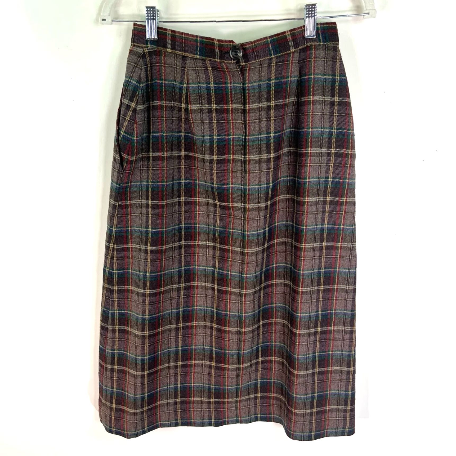 Vintage VINTAGE Lady Halrin Wool Plaid Skirt Womens 8 Brown Knee Length Pleated Pockets Zip Preppy Size 30" / US 8 / IT 44 - 7 Thumbnail