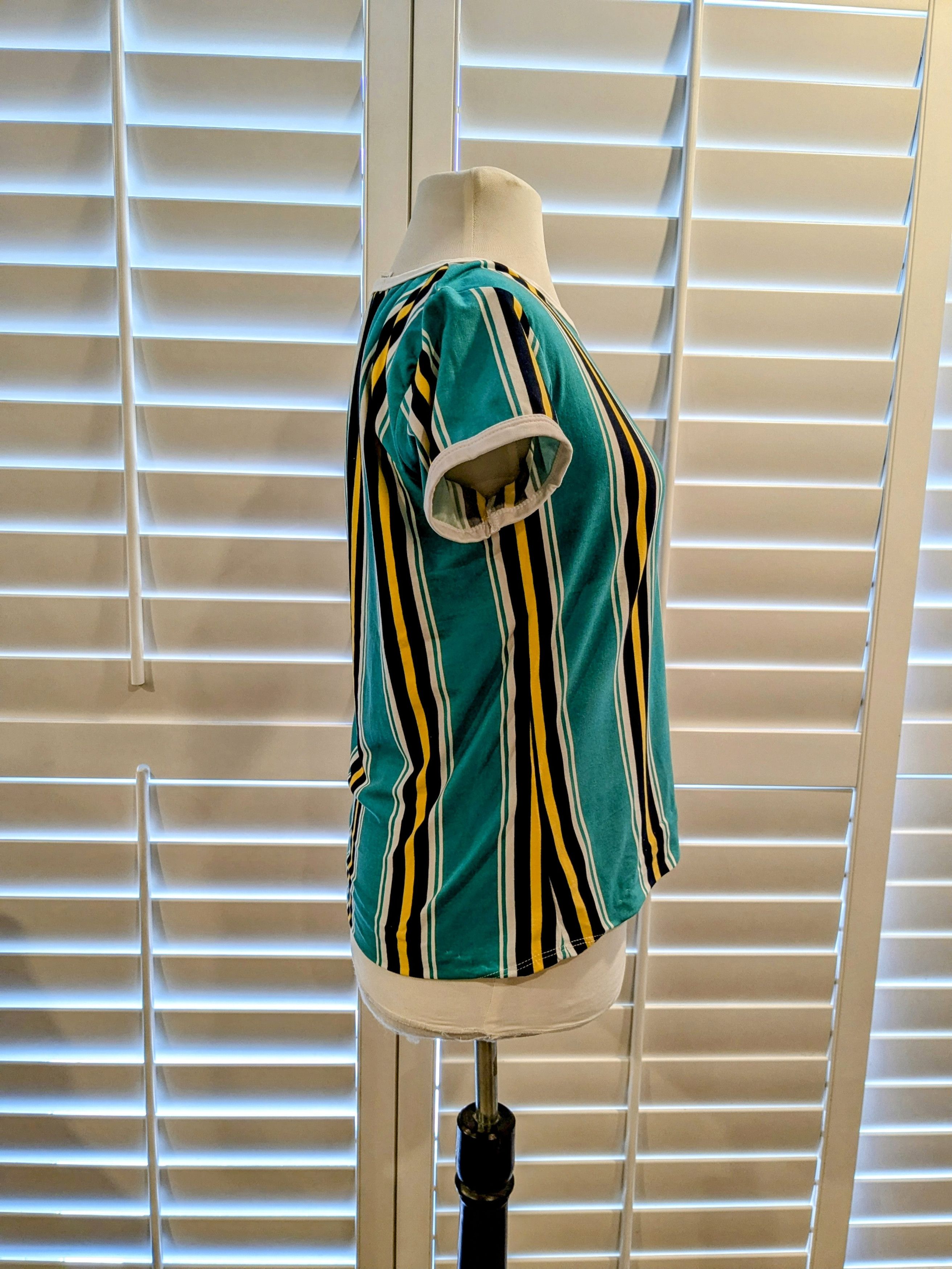 Designer Marci Womens Juniors Green Blue White Yellow Striped Shirt Size XL / US 12-14 / IT 48-50 - 2 Thumbnail