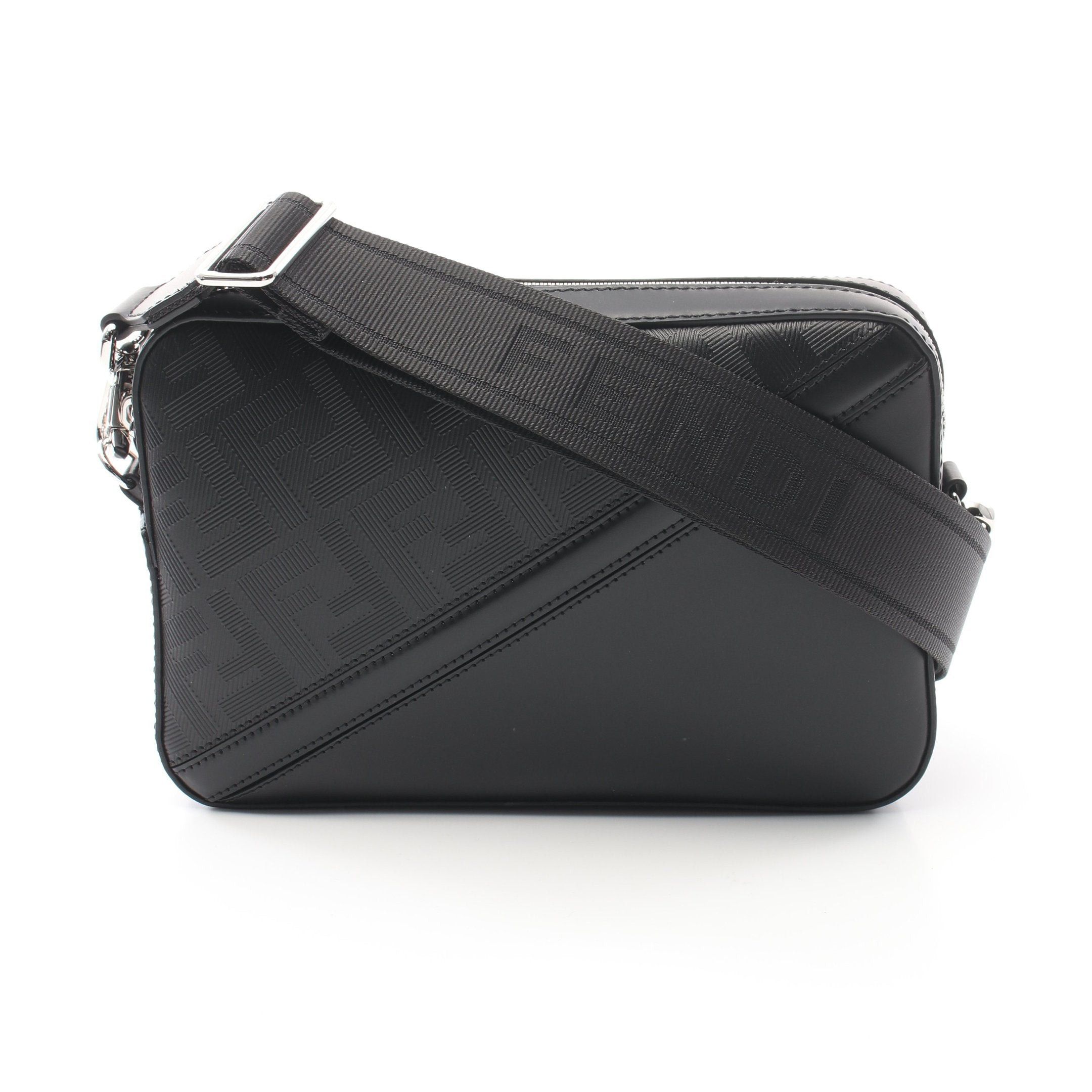 Fendi Diagonal Camera Case Zucca Shoulder Bag Leather Black, Men's