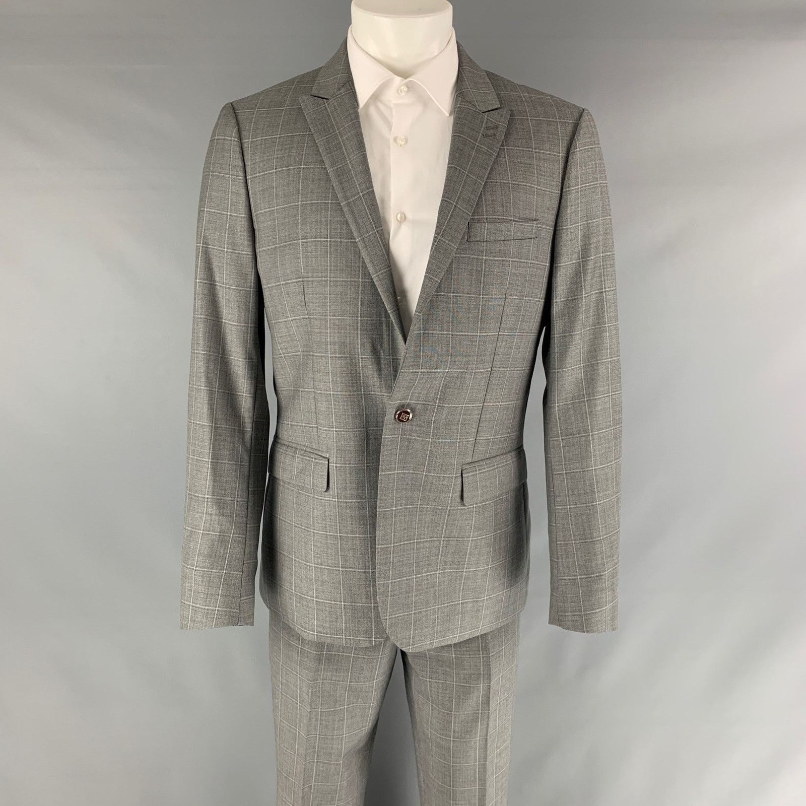 The Kooples THE KOOPLES Size 40 Grey Window Pane Wool Peak Lapel Suit Size 40R - 1 Thumbnail
