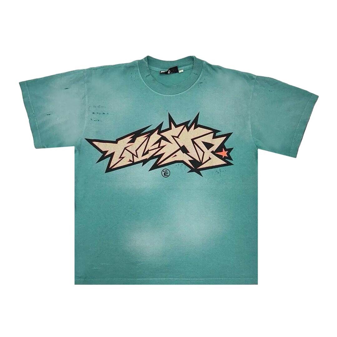 HELLSTAR Crack Print Tee 'Green' Size US L / EU 52-54 / 3 - 1 Thumbnail