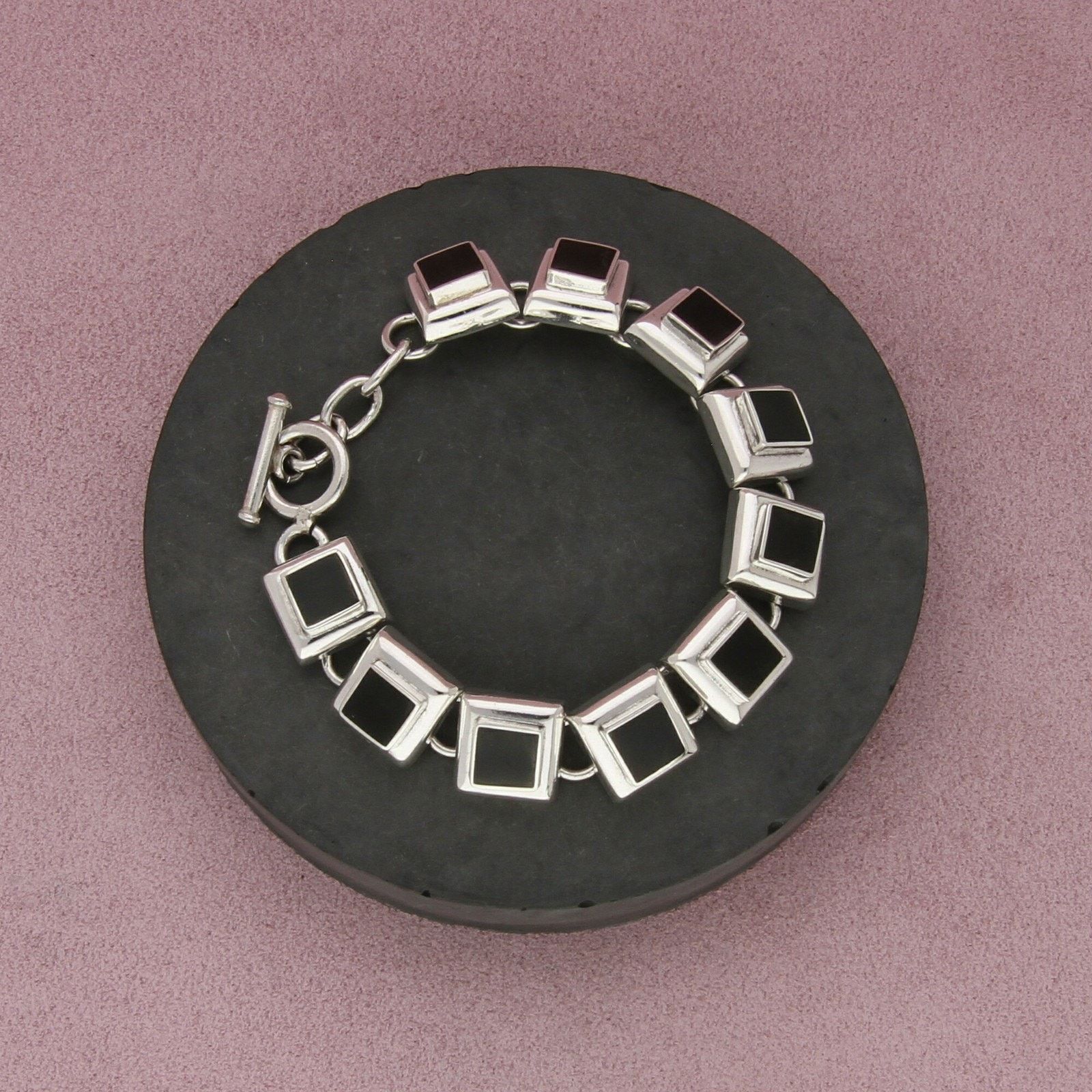 Mexicana mexico sterling silver onyx link toggle bracelet size 7.25in Size ONE SIZE - 1 Thumbnail
