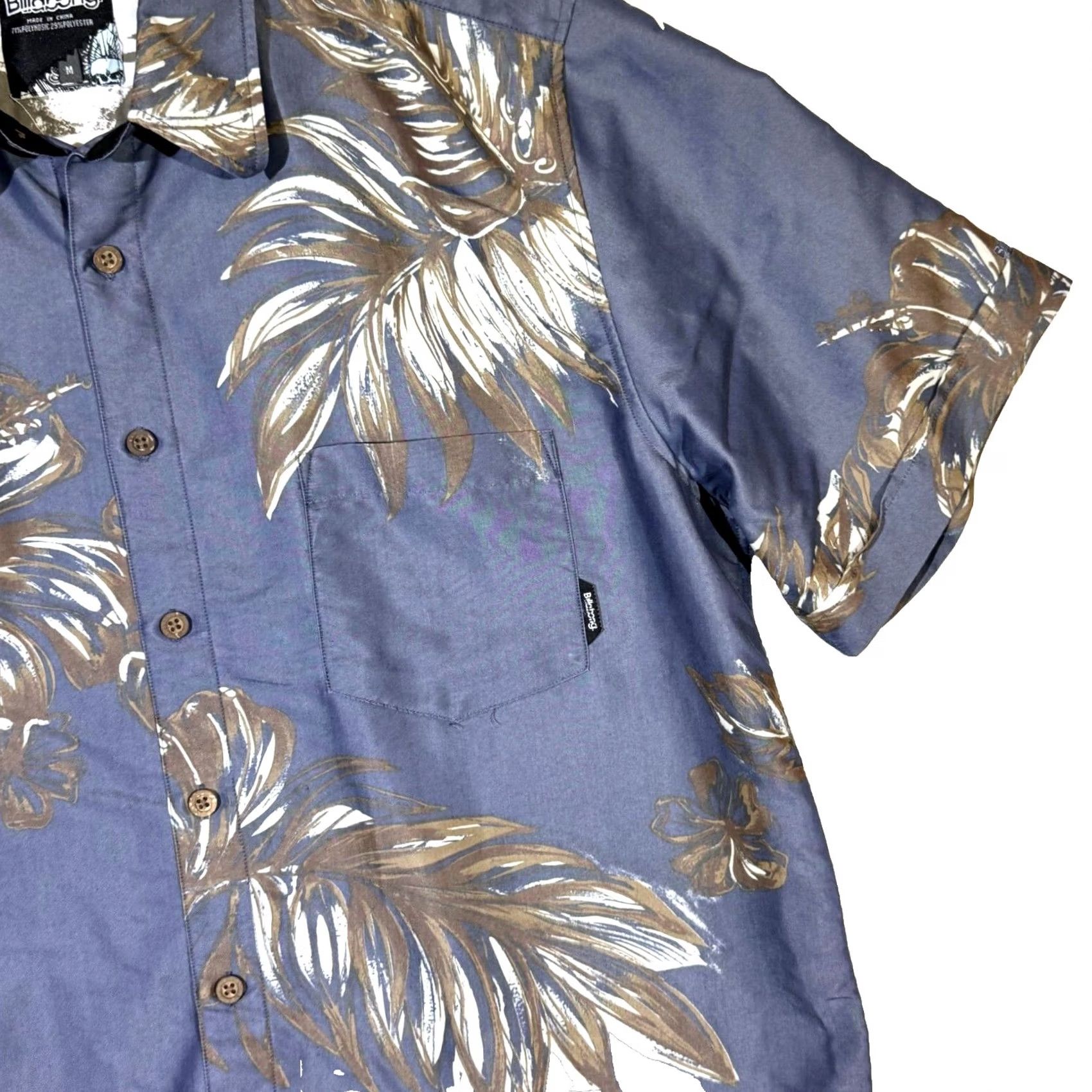 Billabong Billabong Men's Shirt Casual Button-Up Short Sleeve Gray Floral 100% Cotton Medium Size US M / EU 48-50 / 2 - 6 Thumbnail