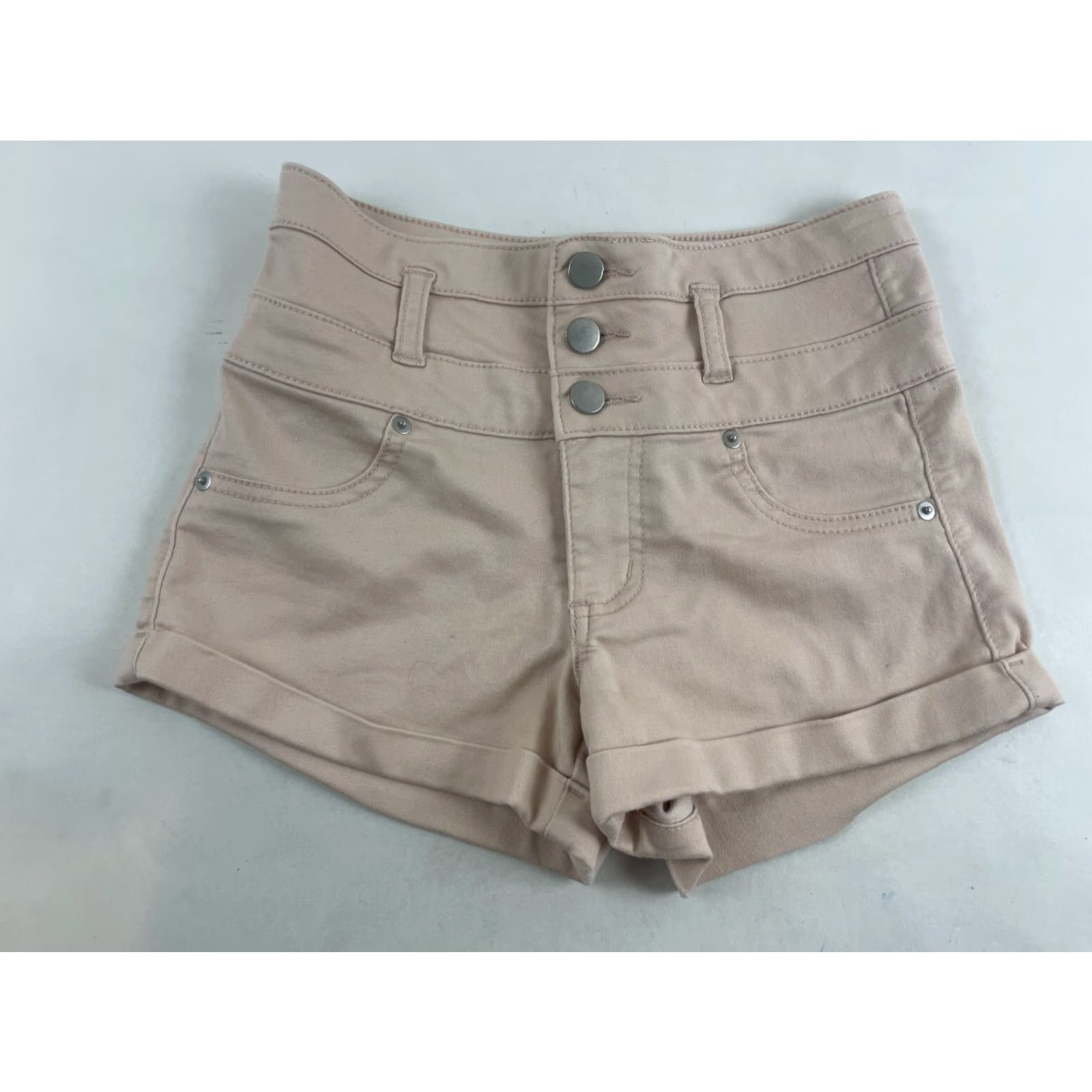 Vintage Xhilaration Shorts Women's Size 0 Peach Mid Rise Tri-Buttoned Pockets Size 42" / US 20 - 2 Thumbnail