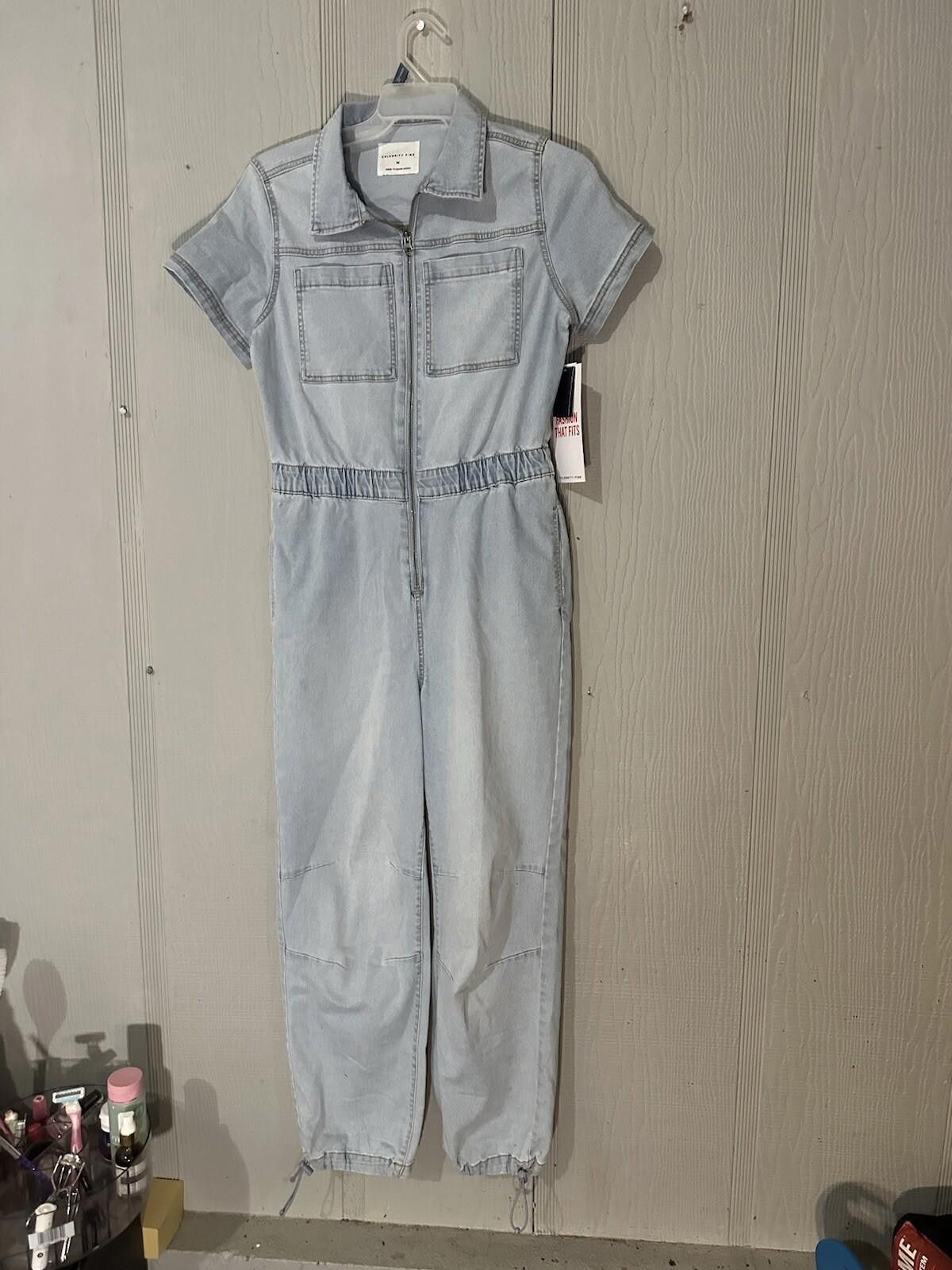 Designer Celebrity Pink Blue Denim Jumpsuit Boilersuit Size M Medium Size 32" / US 10 / IT 46 - 1 Thumbnail