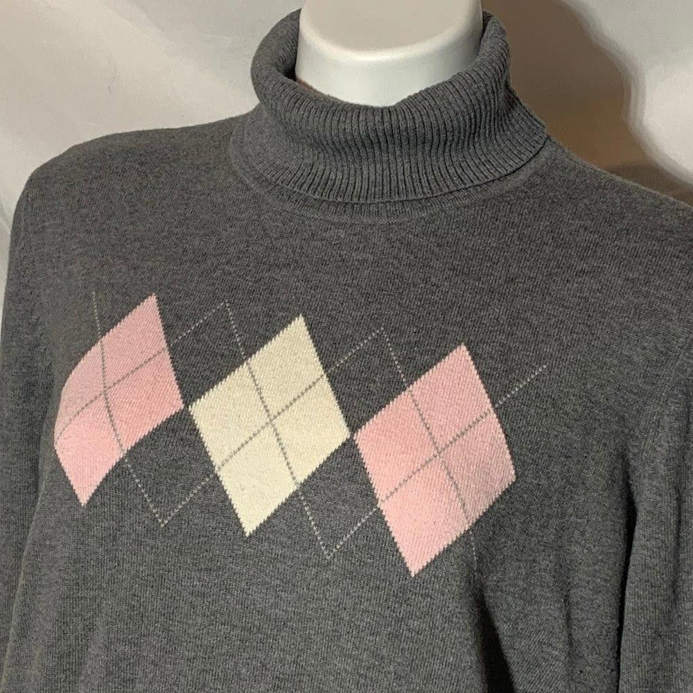 Designer Lane Bryant Argyle Turtleneck Sweater, Plus Size 14/16W Size XL / US 12-14 / IT 48-50 - 3 Thumbnail