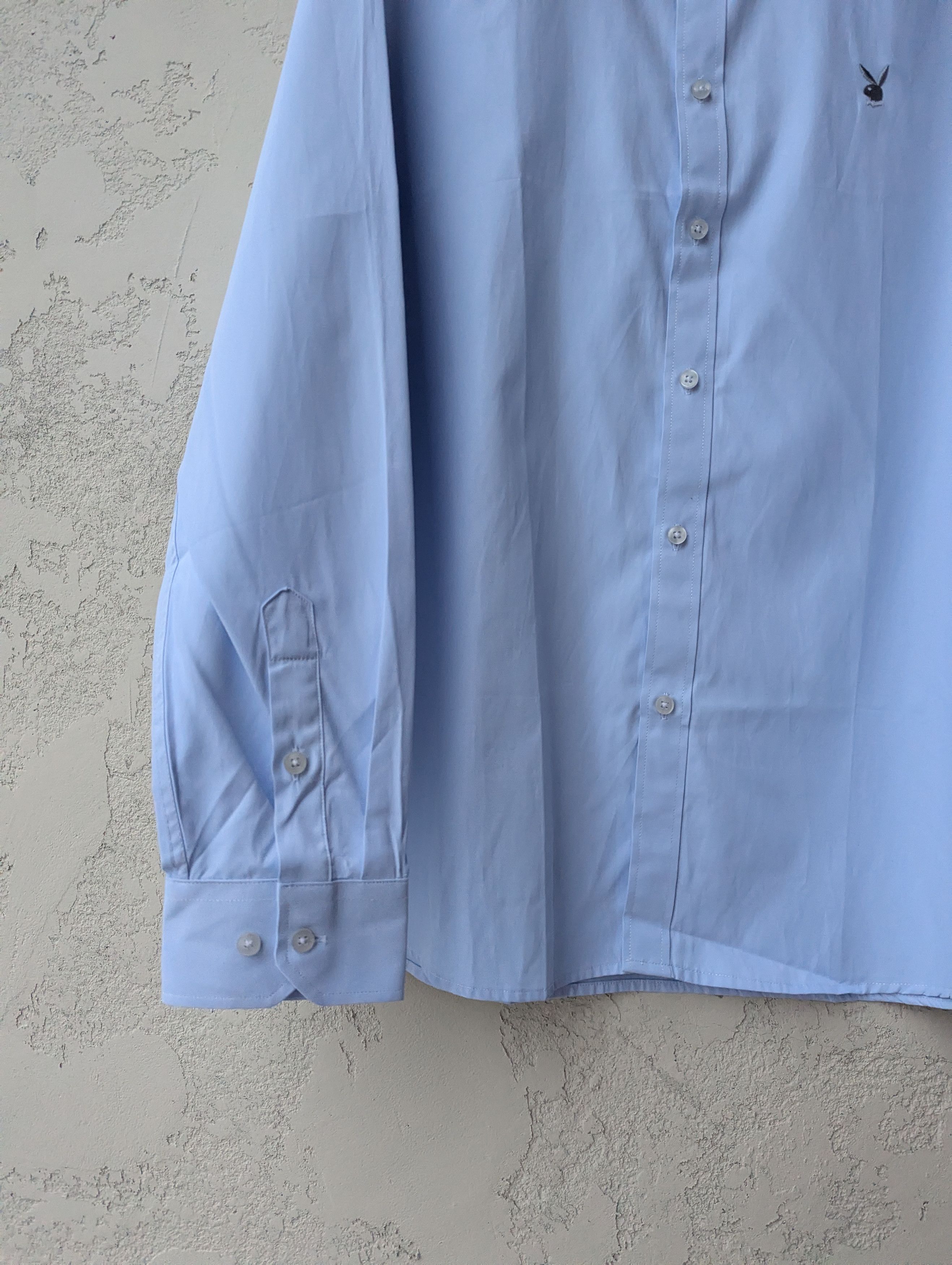 Playboy Playboy Vintage Light Blue Dress Shirt Subtle Bunny Logo Size US XXL / EU 58 / 5 - 9 Thumbnail