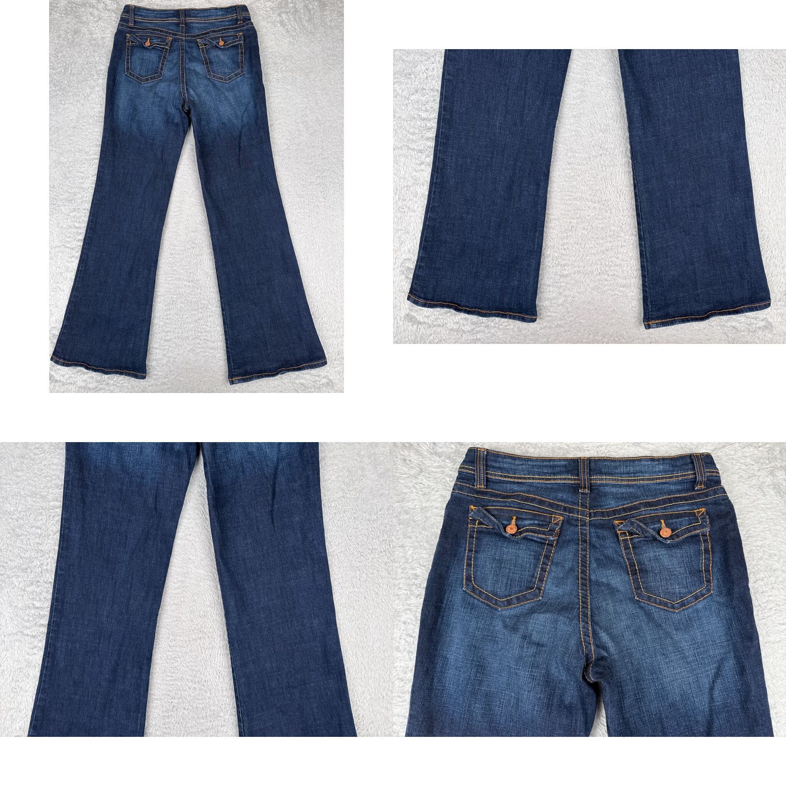 Vintage MU Jeans Womens Jeans Flared 16 Blue Denim High Rise Dark Cotton 31x32 5-Pocket Design Distressed Stretch Regular USA 31x32 Mens? Size 38" / US 16 / IT 52 - 10 Thumbnail