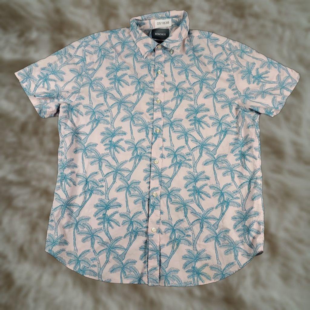 Bonobos Bonobos Button Up Shirt Mens Large Pink Blue Palm Tree Floral Print Short Sleeve Size US L / EU 52-54 / 3 - 1 Thumbnail