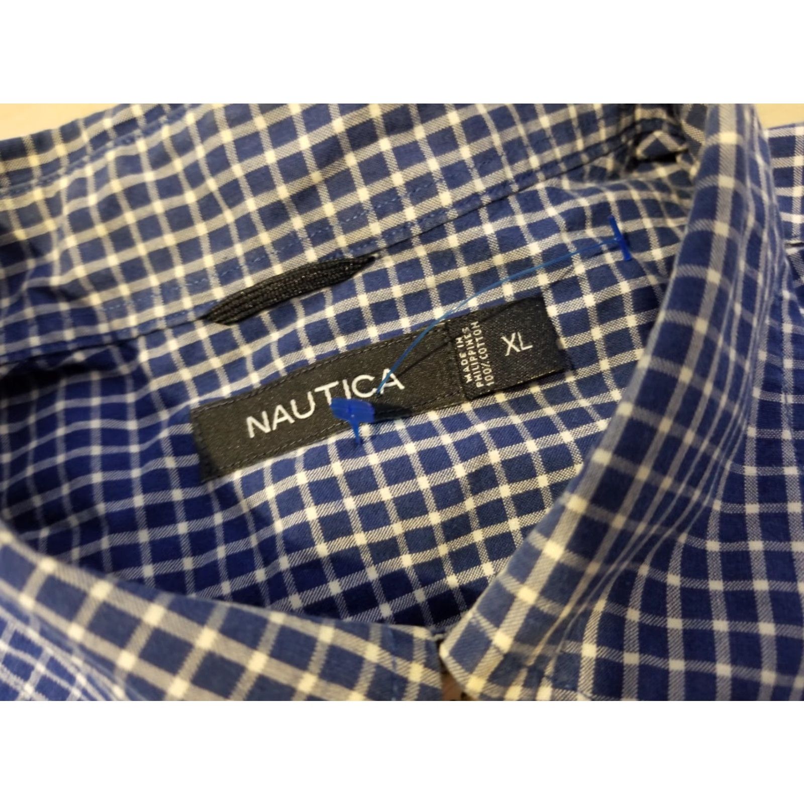 Nautica Nautica Shirt Mens Button-Up XL Navy Blue Cotton Plaid Long Sleeve Button-Down Collar Vintage? No Size 46R - 3 Thumbnail