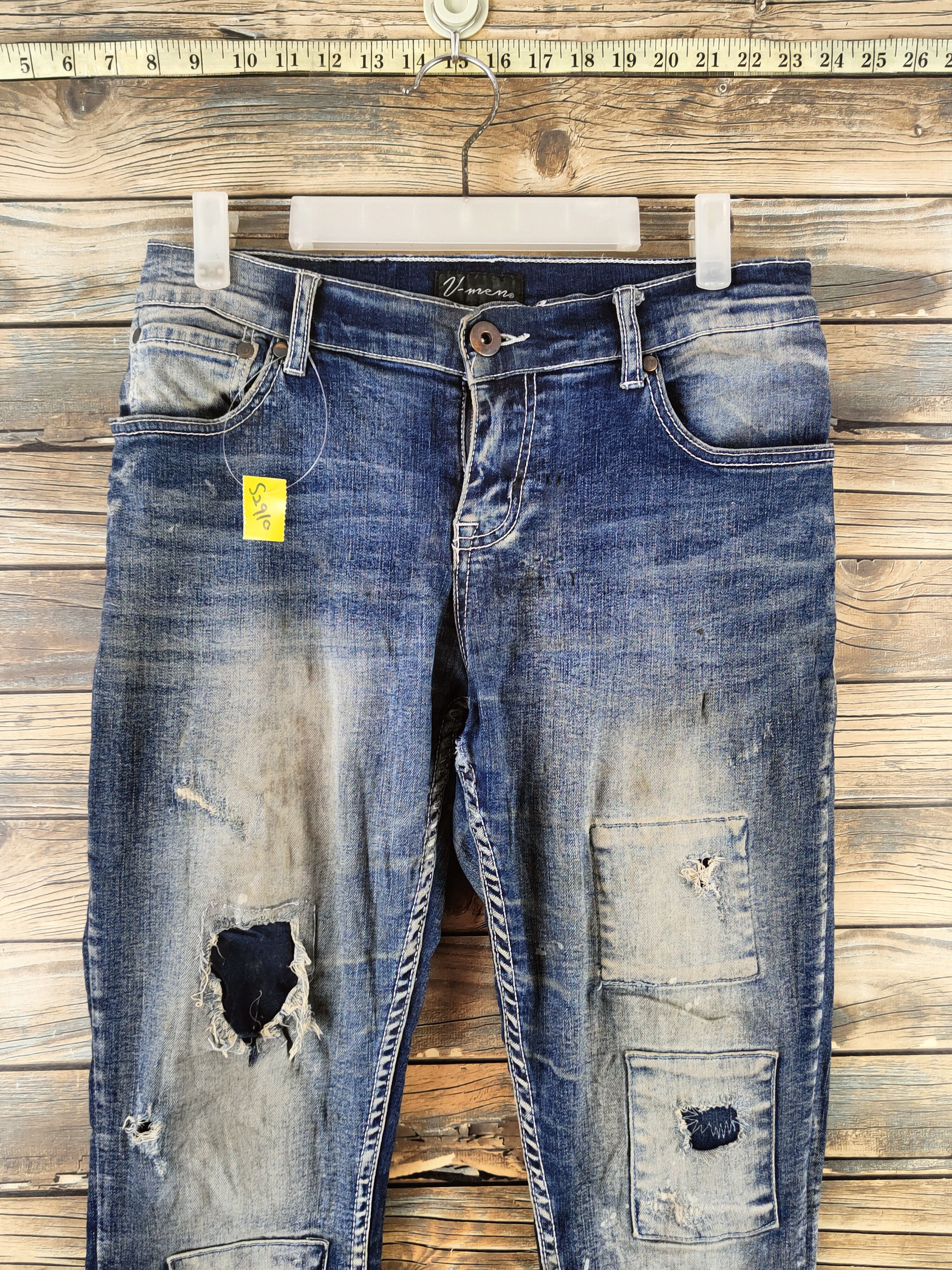 Japanese Brand U-men Dark Blue Distressed Ripped Jeans #S2910 Size US 29 - 2 Thumbnail