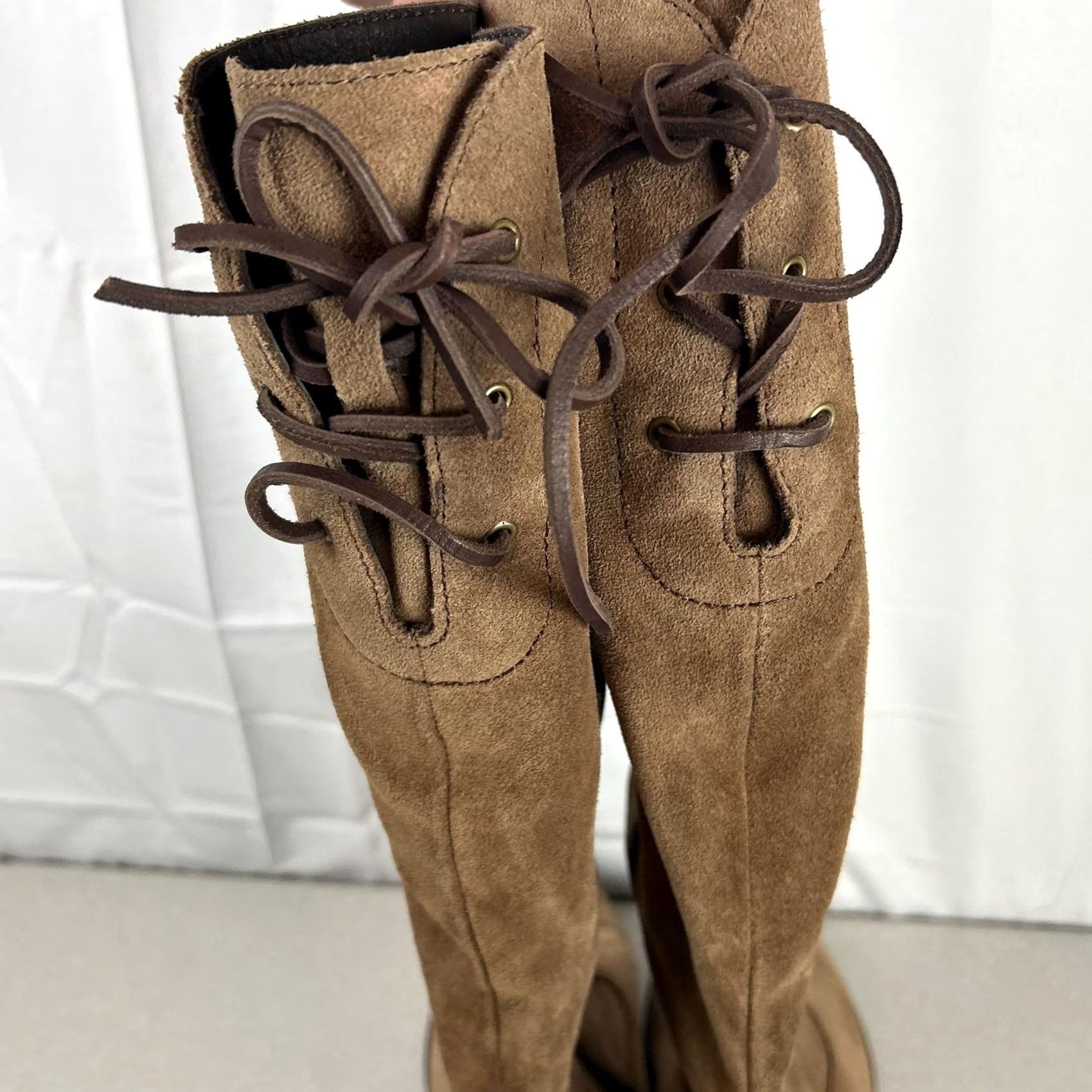 Born Born Boots Womens Knee High Riding Zip Lace Up Brown Suede 9 M Casual Fall Winter Leather Upper Size US 9 / IT 39 - 6 Thumbnail