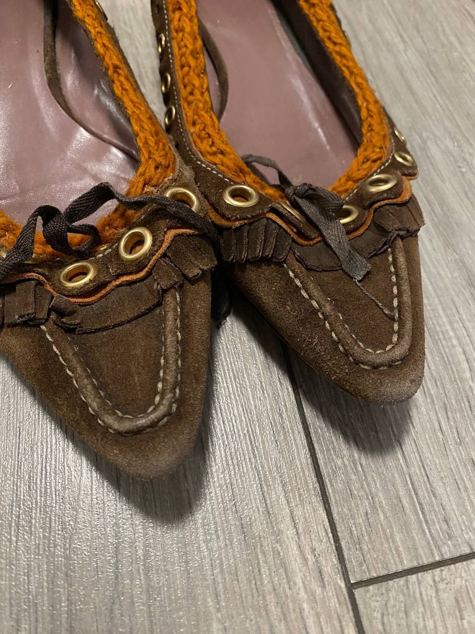 Miu Miu Vintage Miu Miu Suede Loafers Brown Orange Knit Flat Size US 9 / IT 39 - 5 Thumbnail
