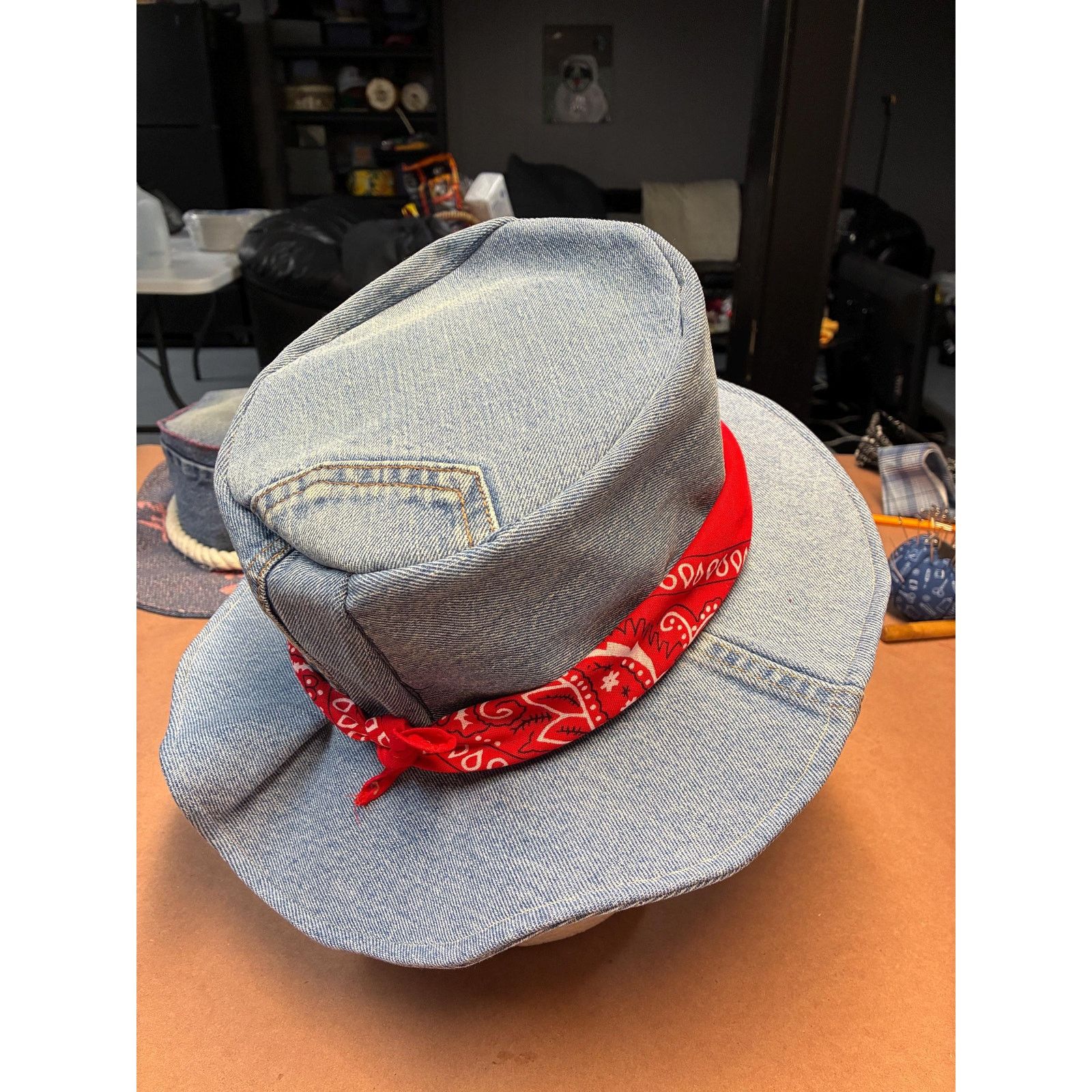Other The Rodeo — Upcycled Denim Western Hat, Red Bandana Band, Size ONE SIZE - 4 Thumbnail