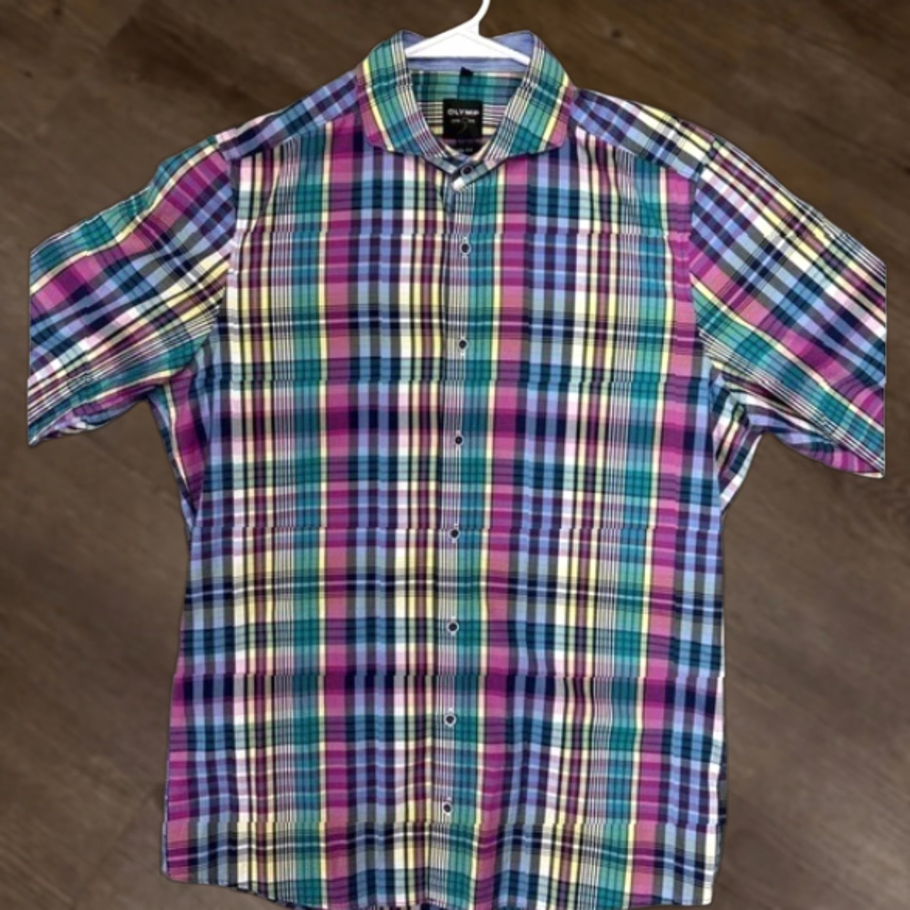 Vintage Olymp Level Five Dress Shirt Mens 15.3-4 40 Multi Plaid Body Fit Button Up Size 42R - 1 Thumbnail